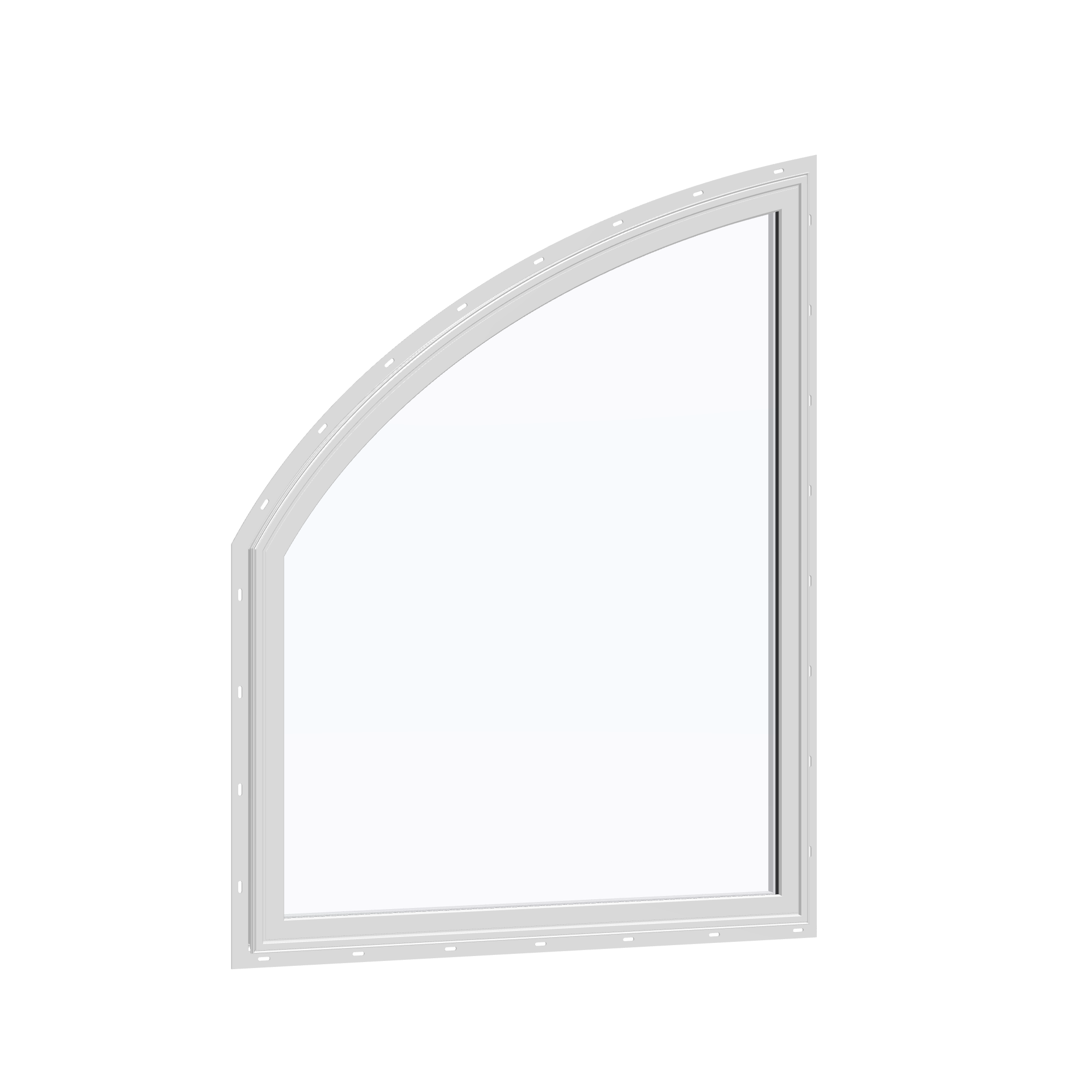 Opposite exterior angle of the 36 × 48 inch raised partial chord (left), white exterior / white interior, with nailing flange