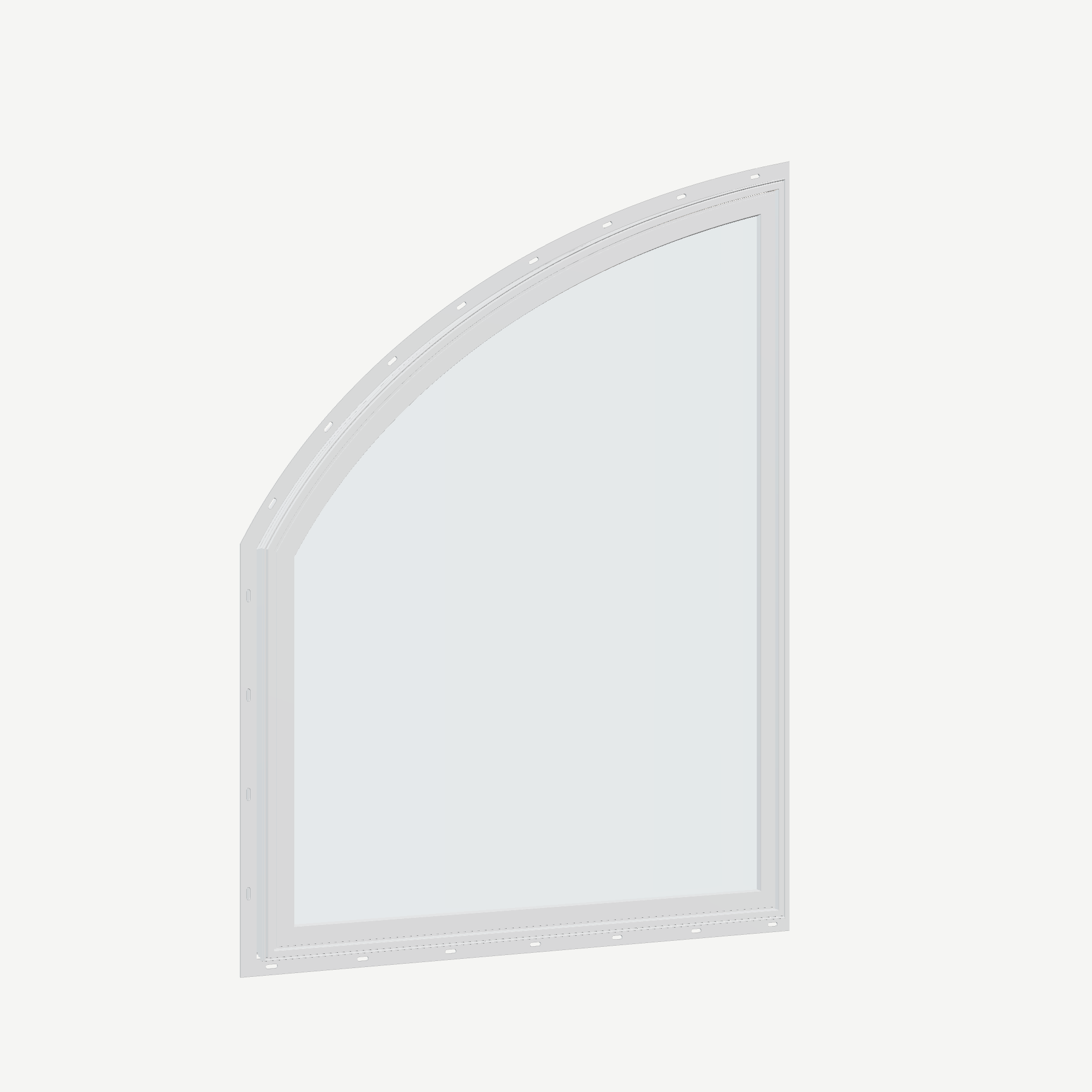 Opposite exterior angle of the 36 × 48 inch raised partial chord (left), white exterior / white interior, with nailing flange