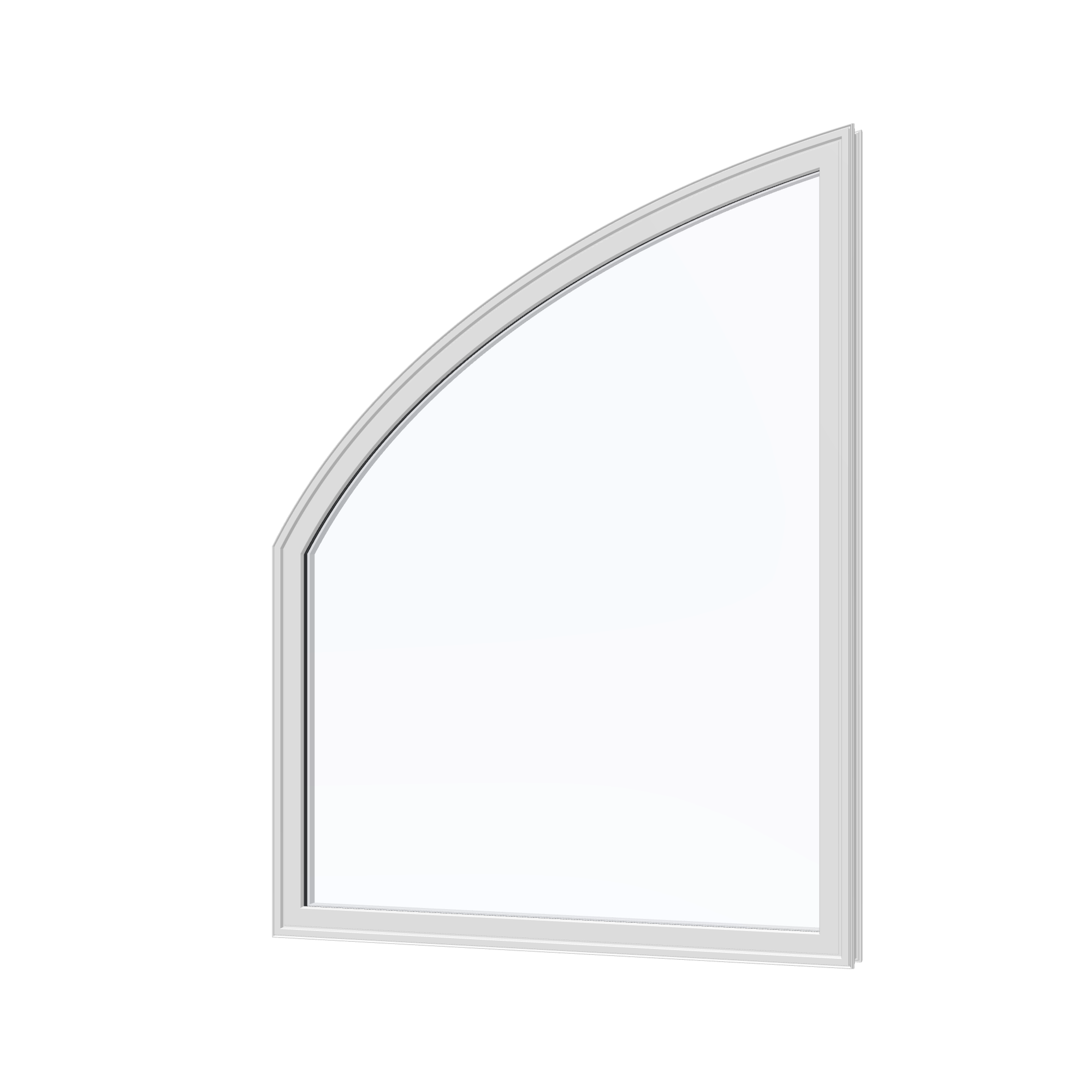 Angled exterior view of the 36 × 48 inch raised partial chord (left), white exterior / white interior, without nailing flange