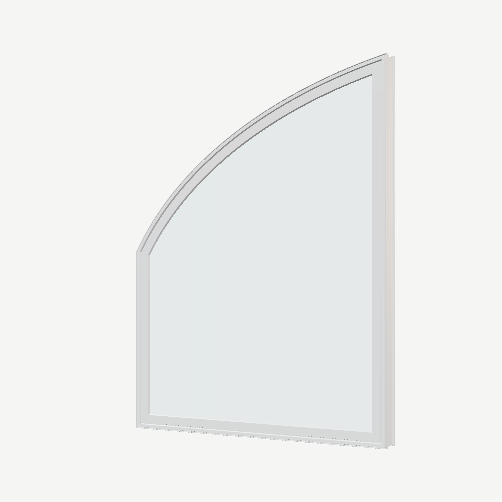 Angled exterior view of the 36 × 48 inch raised partial chord (left), white exterior / white interior, without nailing flange