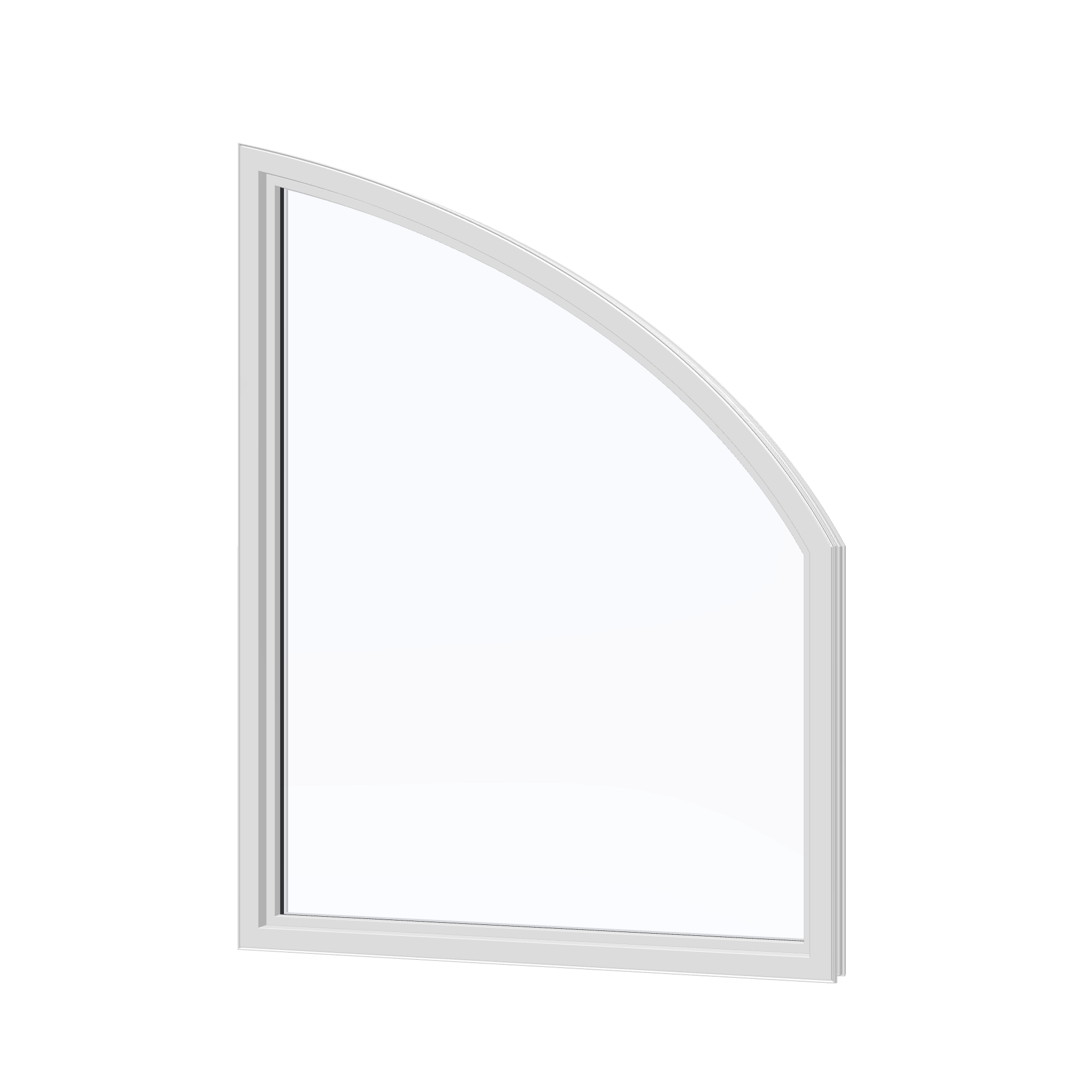Angled interior view of the 36 × 48 inch raised partial chord (left), white exterior / white interior, without nailing flange