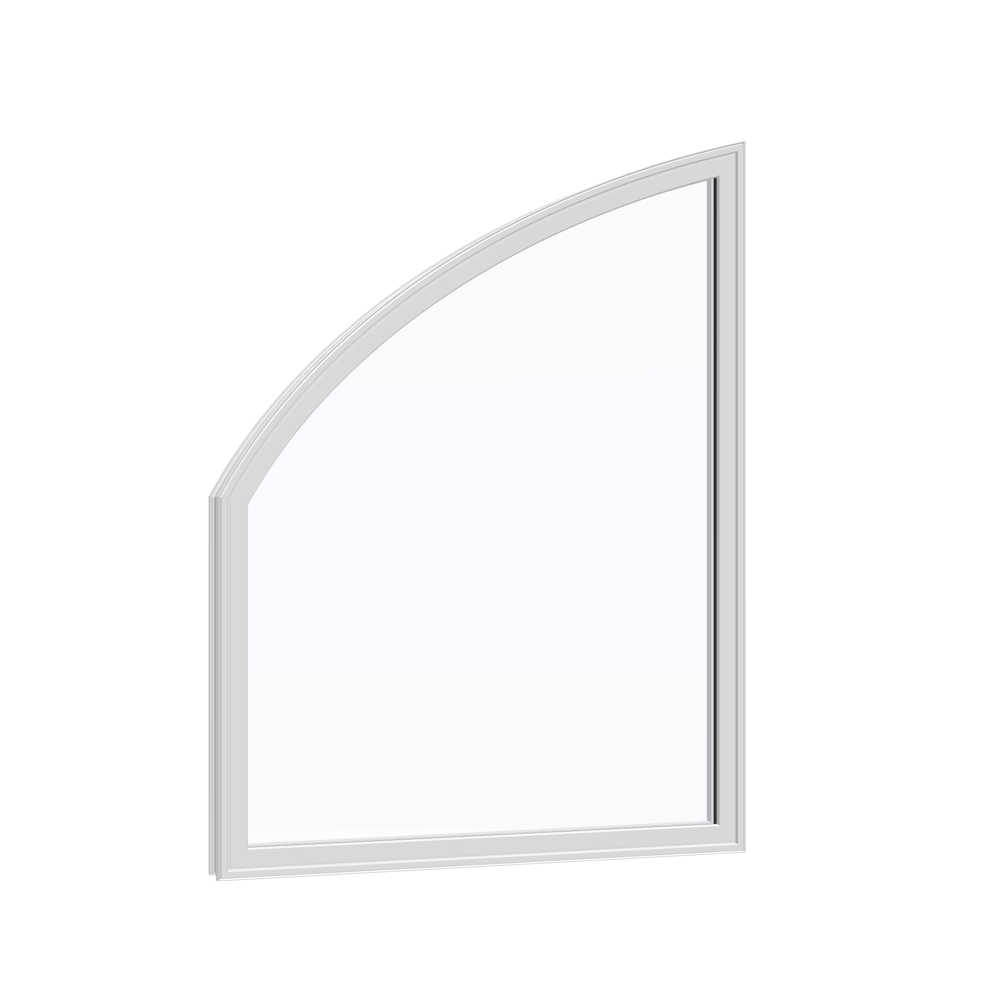 Opposite exterior angle of the 36 × 48 inch raised partial chord (left), white exterior / white interior, without nailing flange