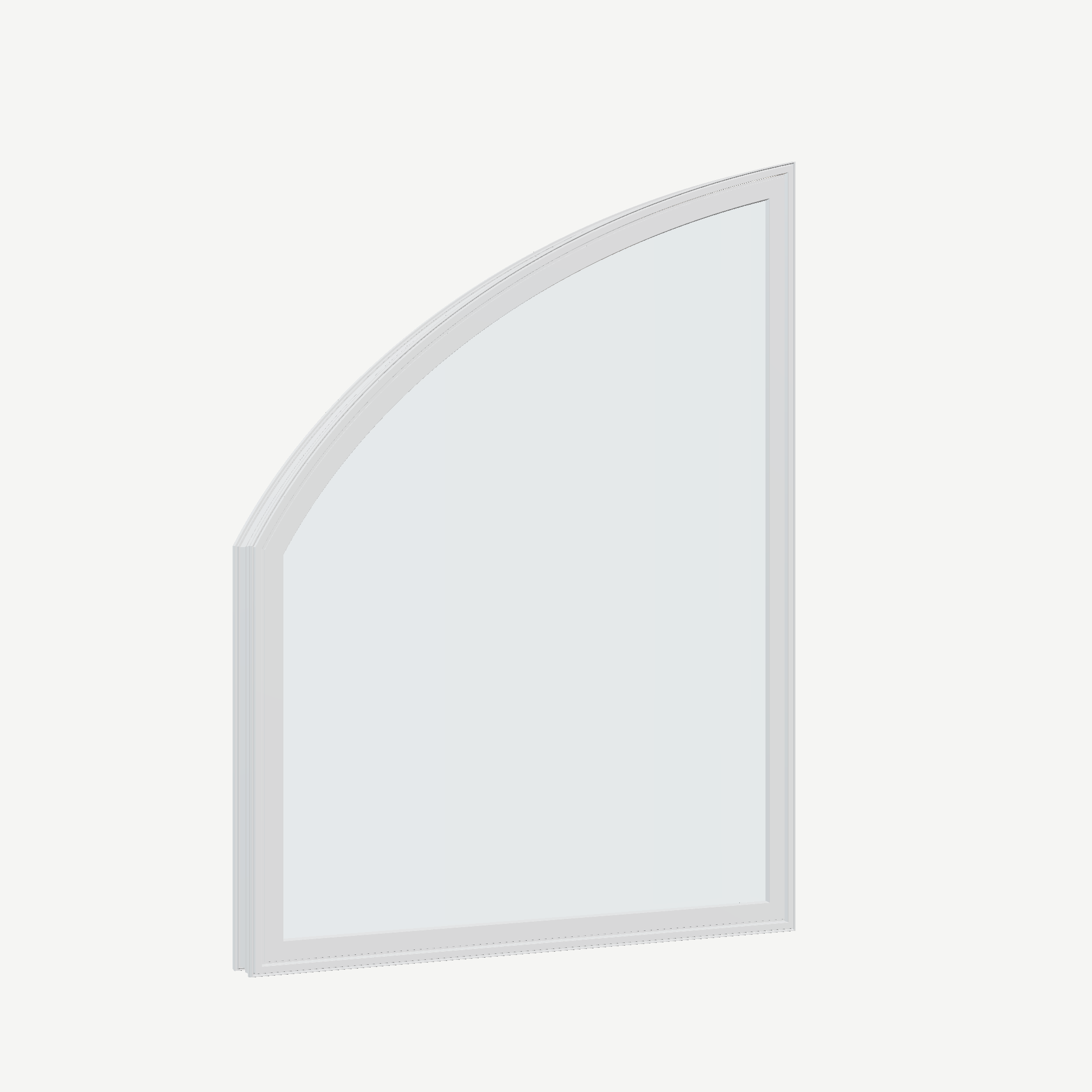 Opposite exterior angle of the 36 × 48 inch raised partial chord (left), white exterior / white interior, without nailing flange
