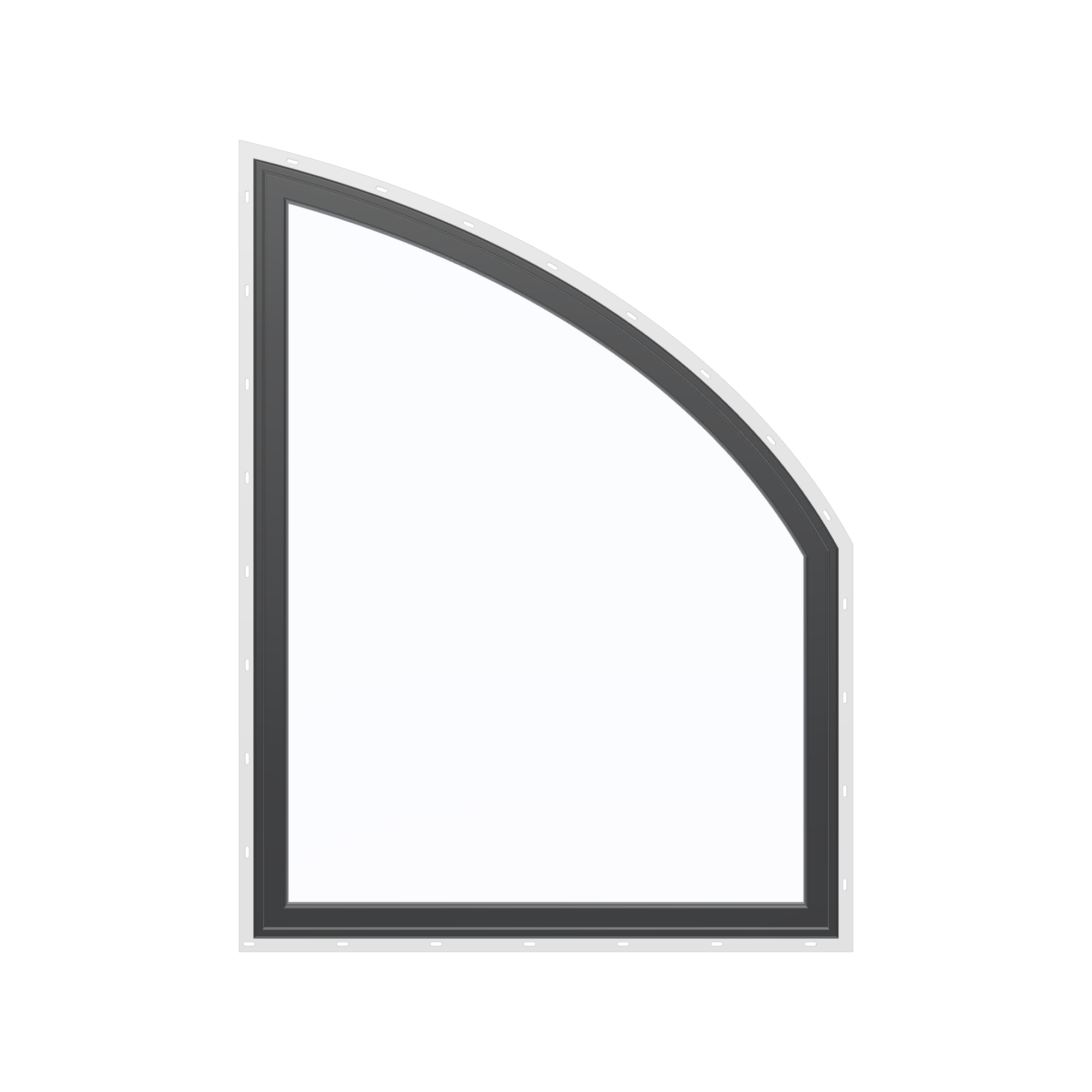 Straight exterior view of the 36 × 48 inch raised partial chord (right), black exterior / black interior, with nailing flange