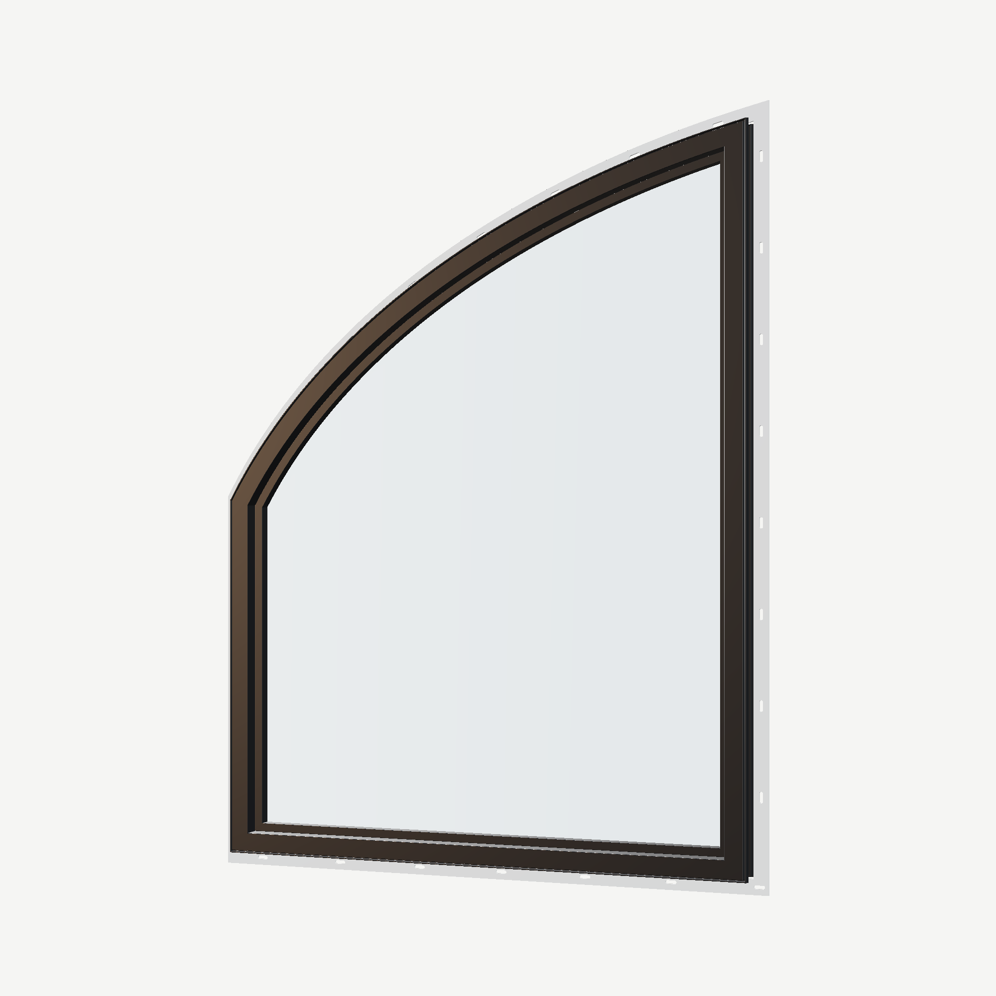 Angled interior view of the 36 × 48 inch raised partial chord (right), black exterior / black interior, with nailing flange
