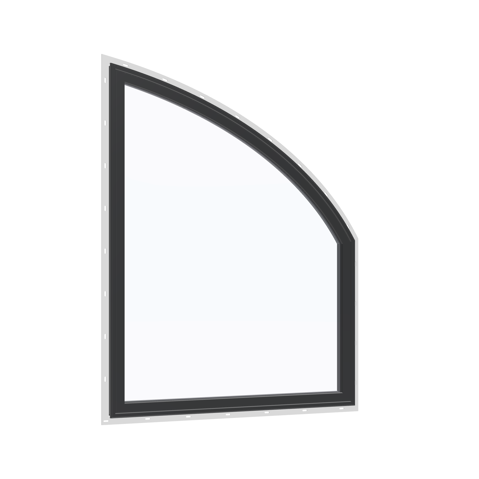 Opposite exterior angle of the 36 × 48 inch raised partial chord (right), black exterior / black interior, with nailing flange