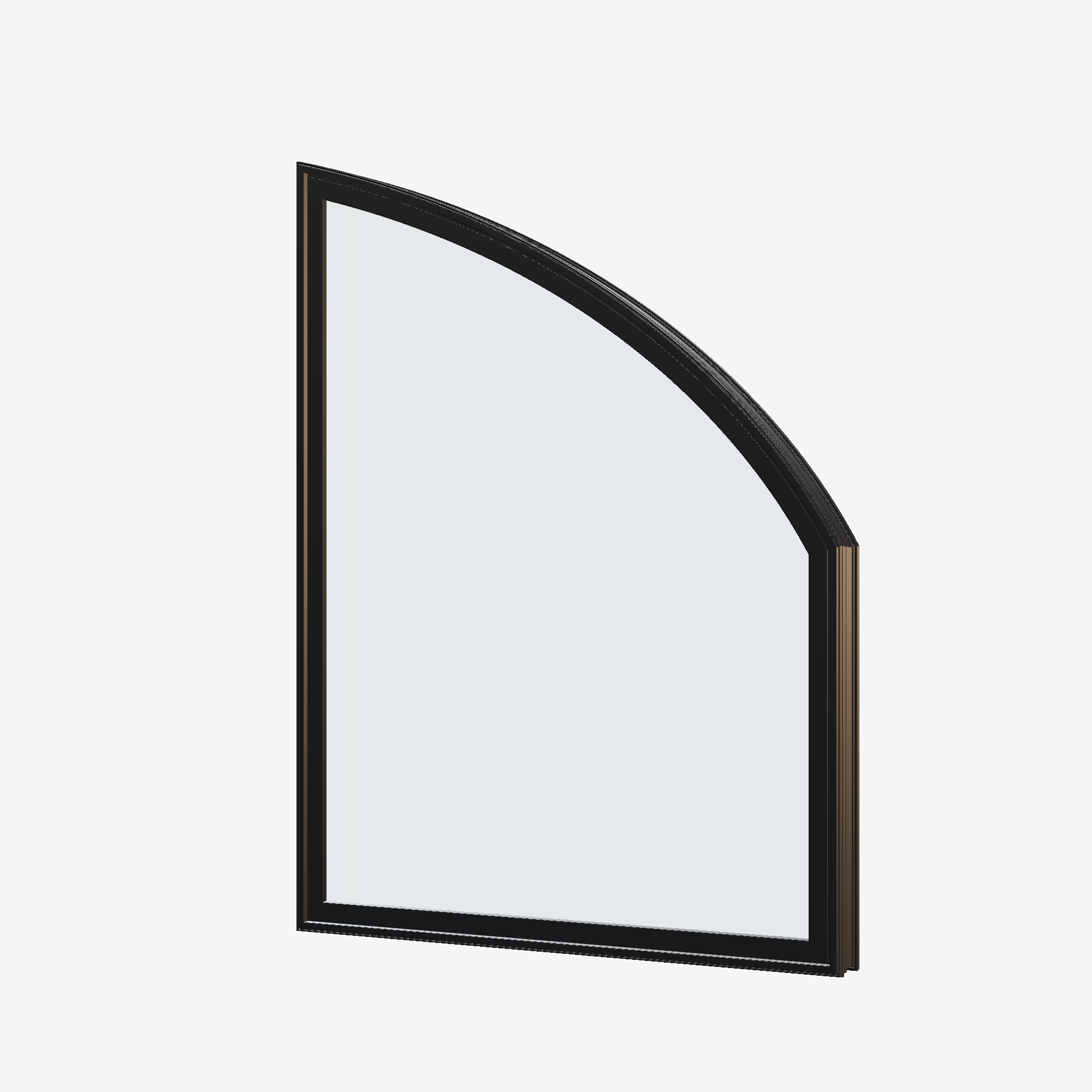Angled exterior view of the 36 × 48 inch raised partial chord (right), black exterior / black interior, without nailing flange