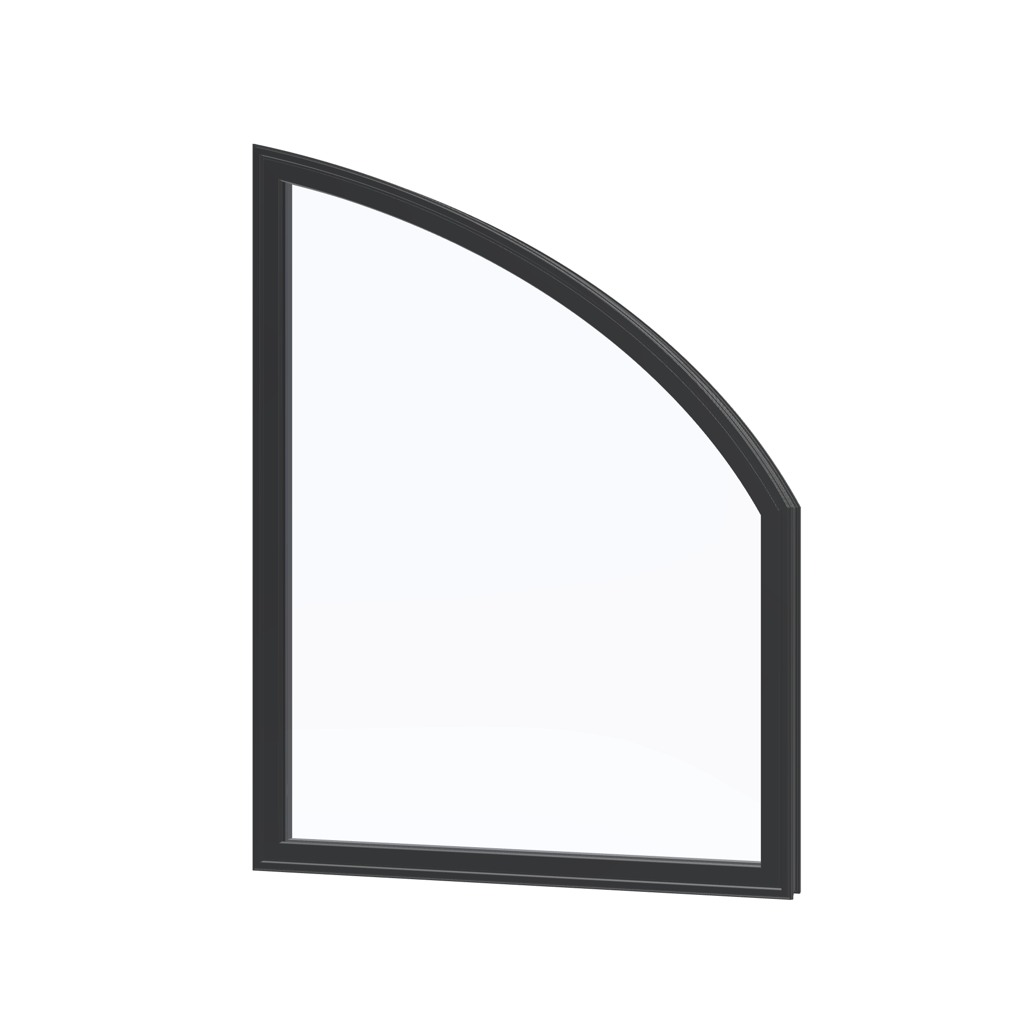 Angled exterior view of the 36 × 48 inch raised partial chord (right), black exterior / black interior, without nailing flange