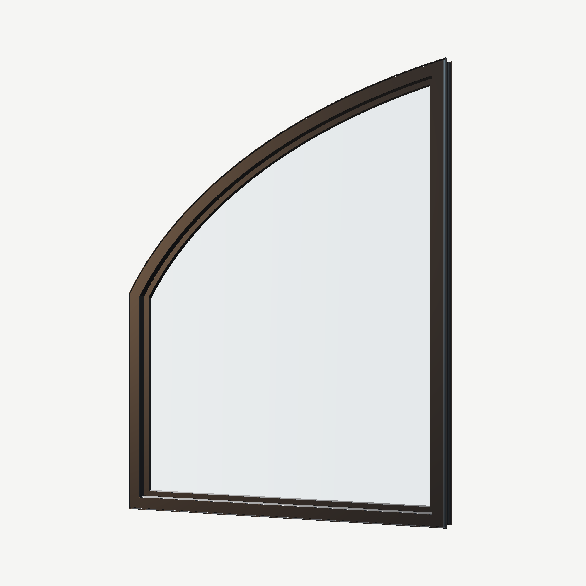 Angled interior view of the 36 × 48 inch raised partial chord (right), black exterior / black interior, without nailing flange