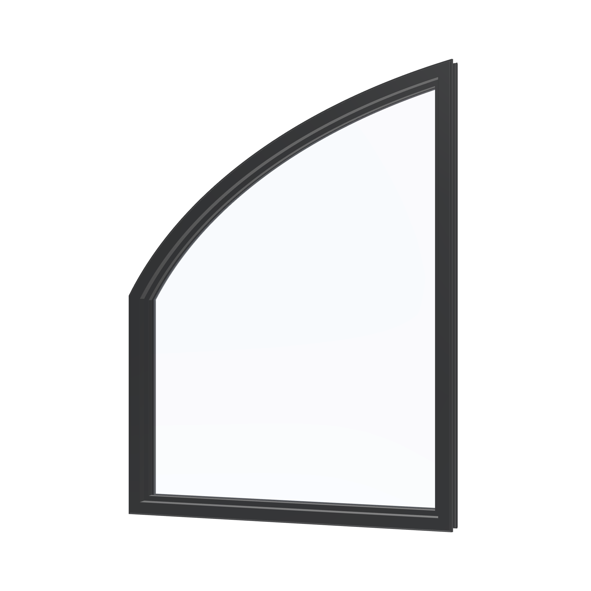 Angled interior view of the 36 × 48 inch raised partial chord (right), black exterior / black interior, without nailing flange