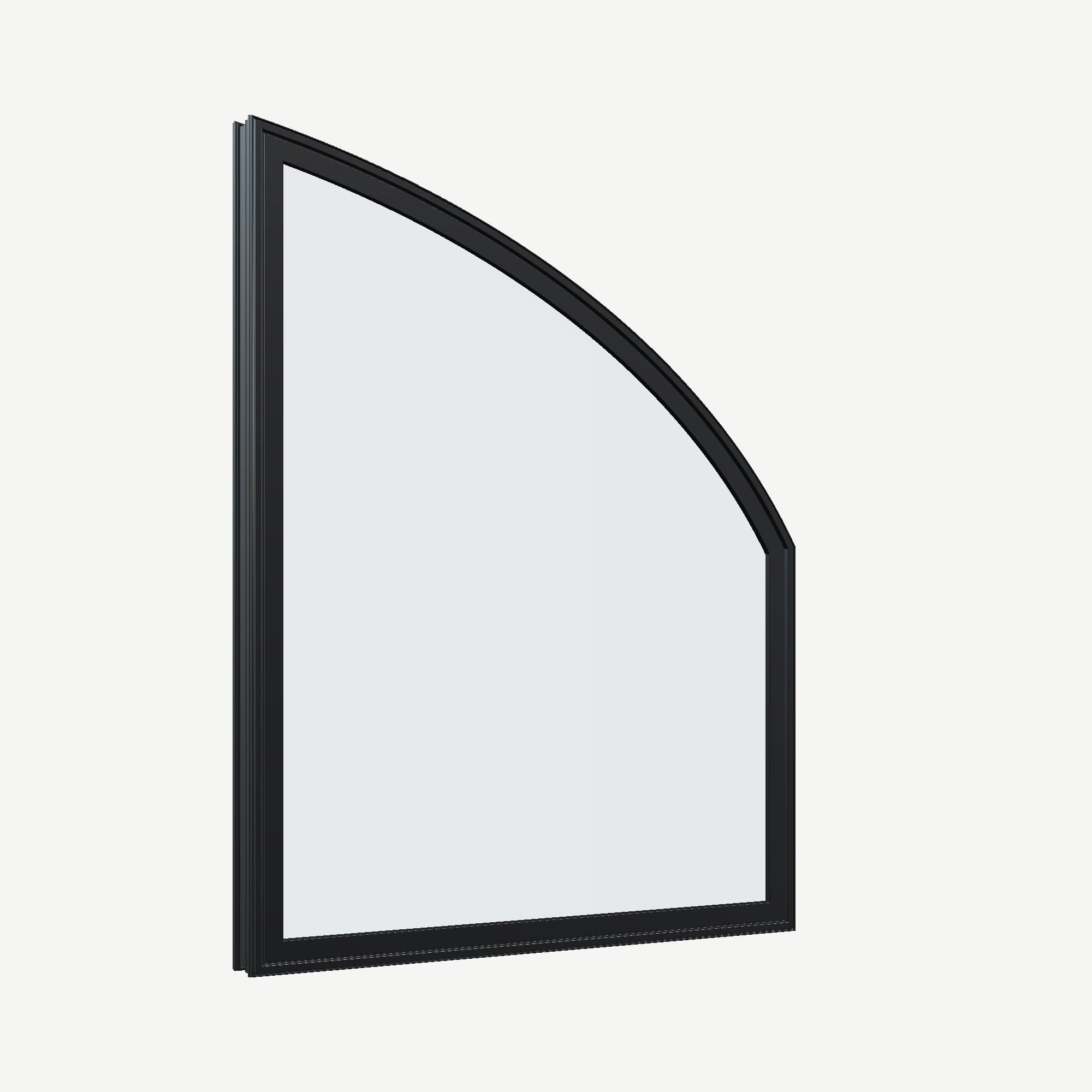 Opposite exterior angle of the 36 × 48 inch raised partial chord (right), black exterior / black interior, without nailing flange