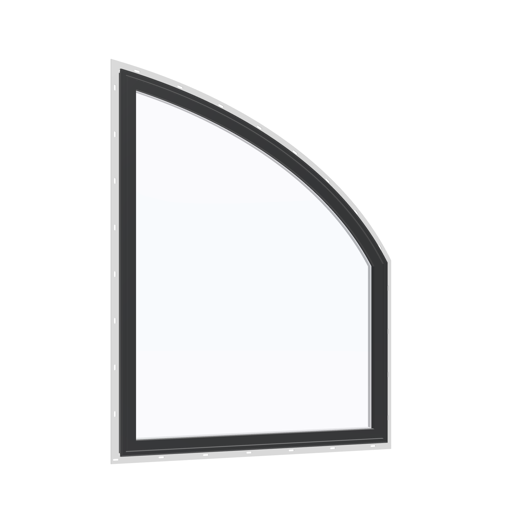 Opposite exterior angle of the 36 × 48 inch raised partial chord (right), black exterior / white interior, with nailing flange