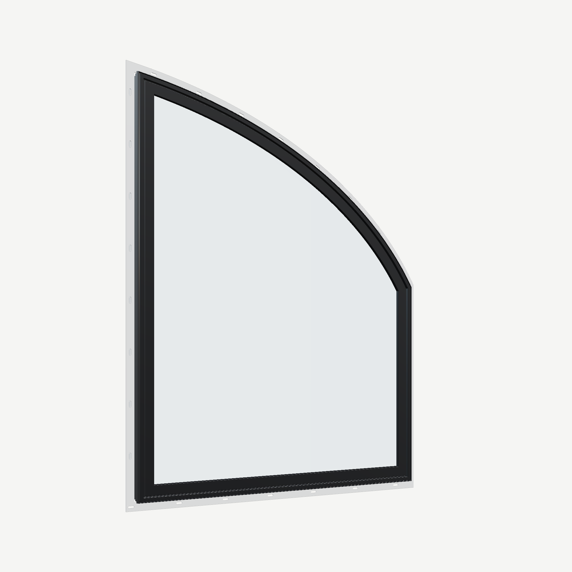 Opposite exterior angle of the 36 × 48 inch raised partial chord (right), black exterior / white interior, with nailing flange