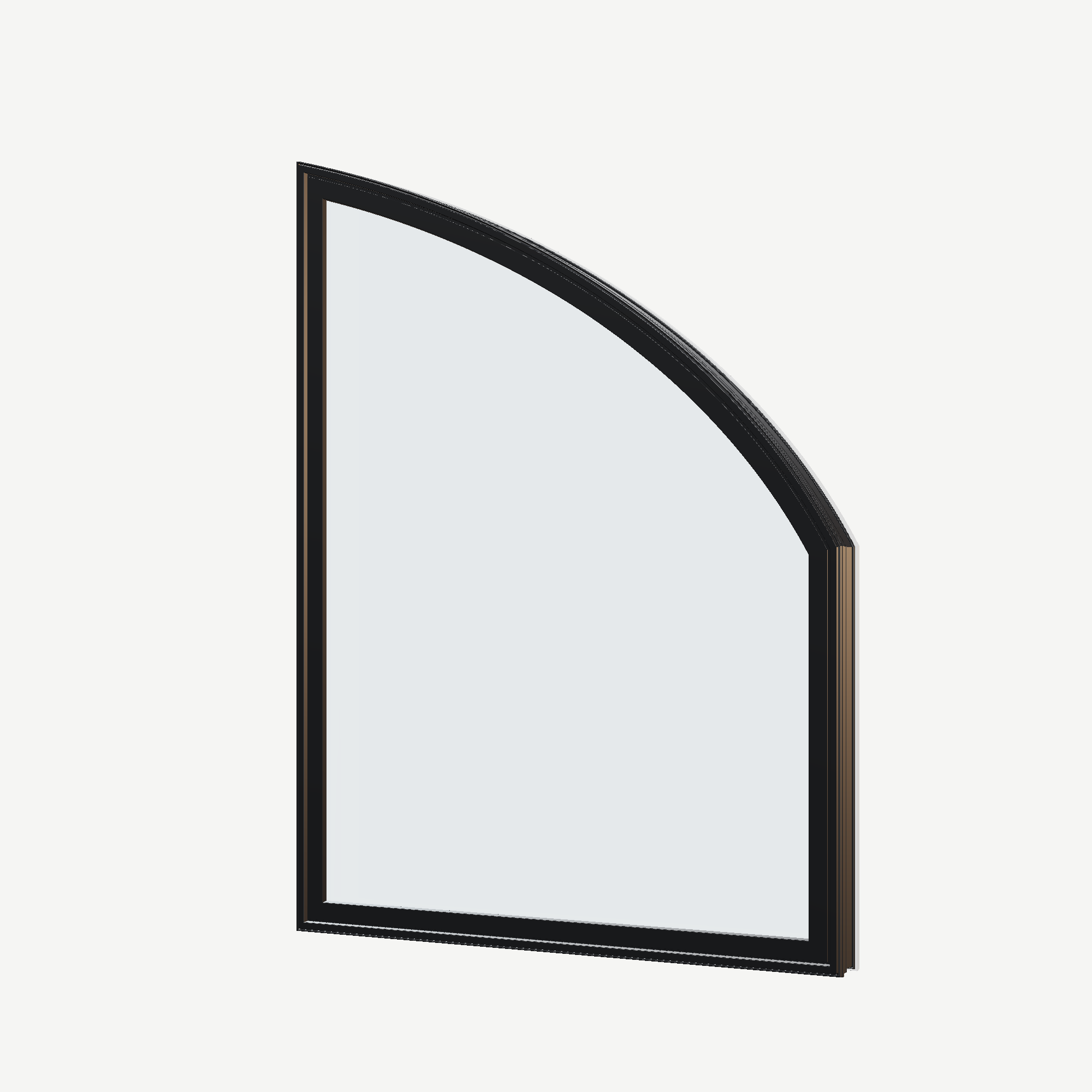 Angled exterior view of the 36 × 48 inch raised partial chord (right), black exterior / white interior, without nailing flange