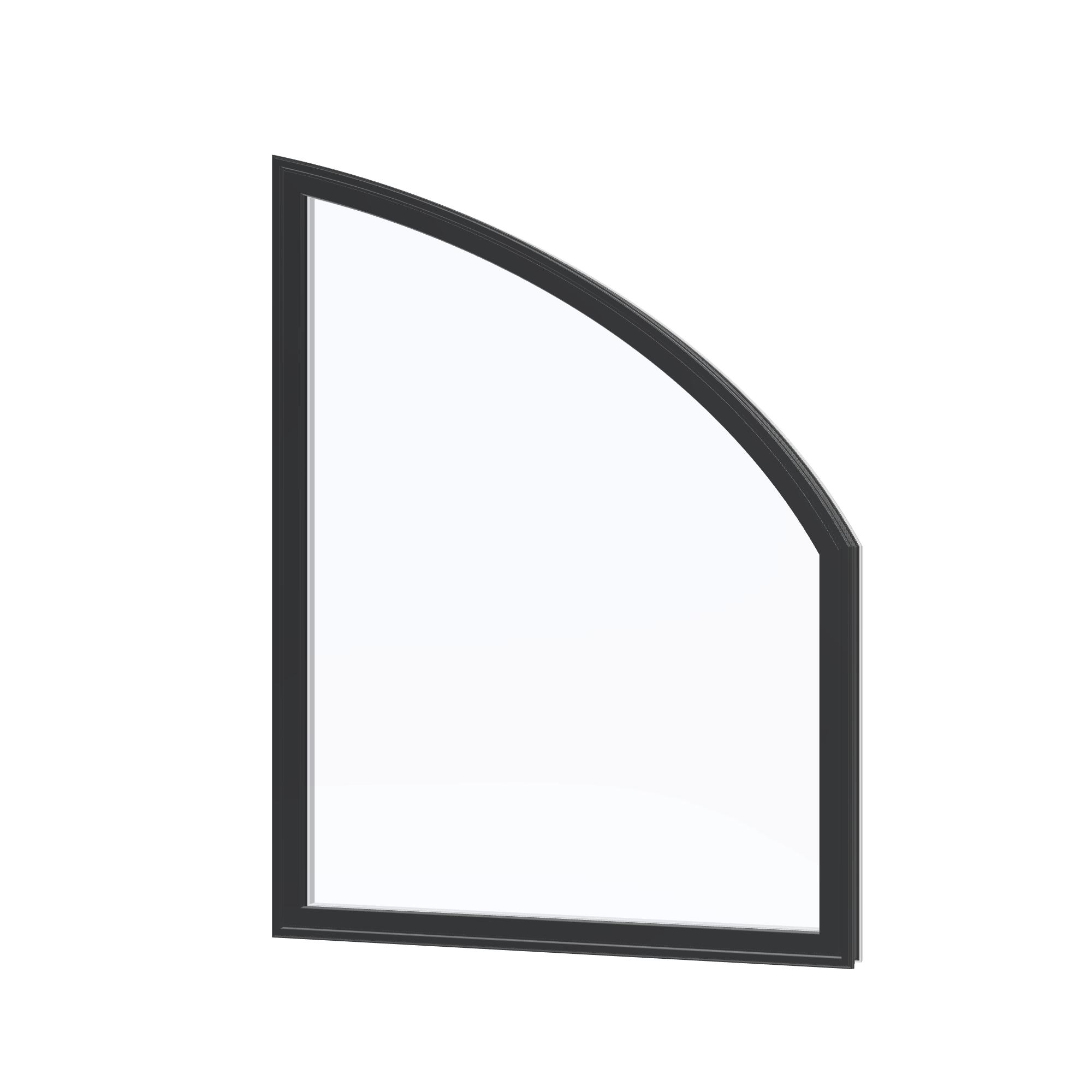 Angled exterior view of the 36 × 48 inch raised partial chord (right), black exterior / white interior, without nailing flange