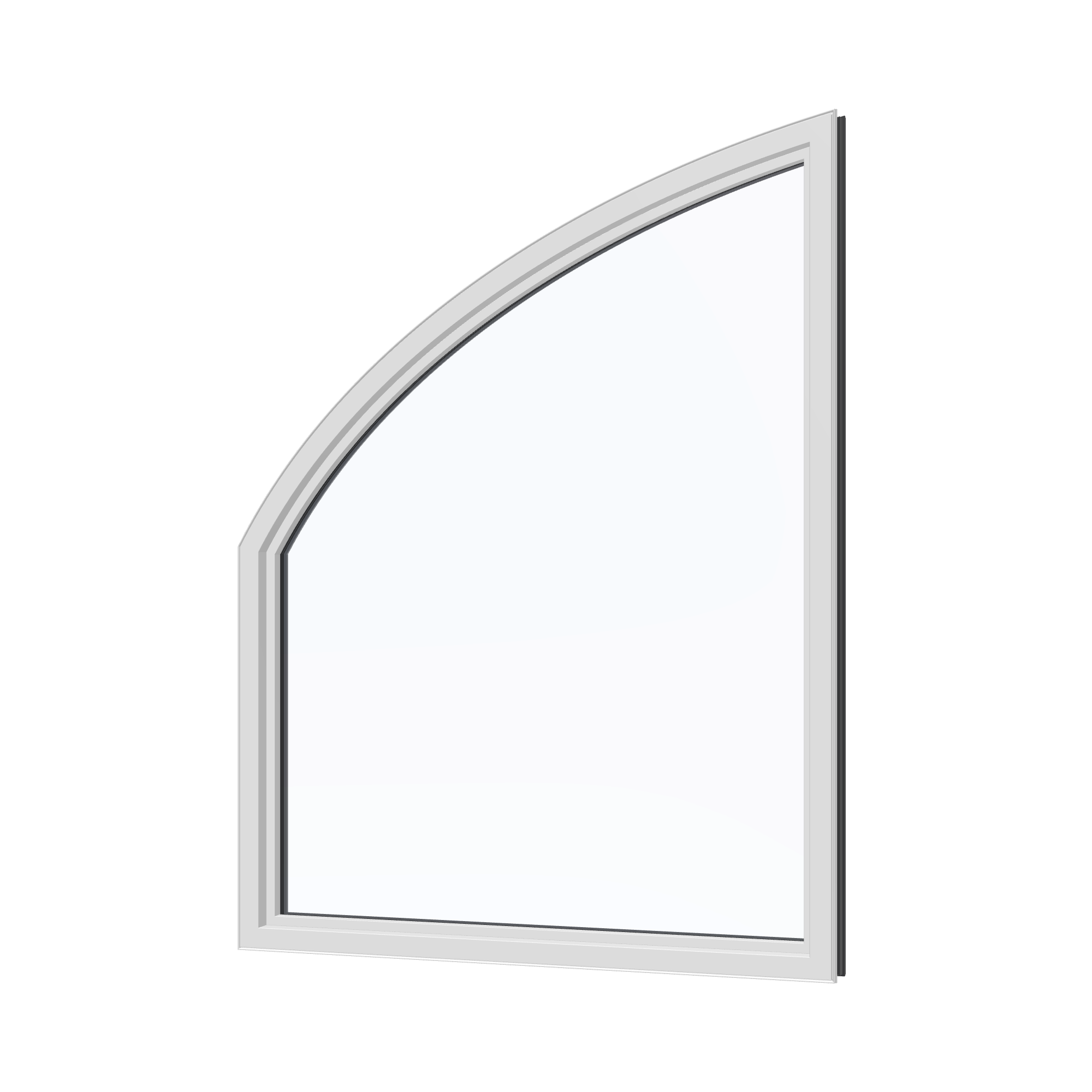 Angled interior view of the 36 × 48 inch raised partial chord (right), black exterior / white interior, without nailing flange