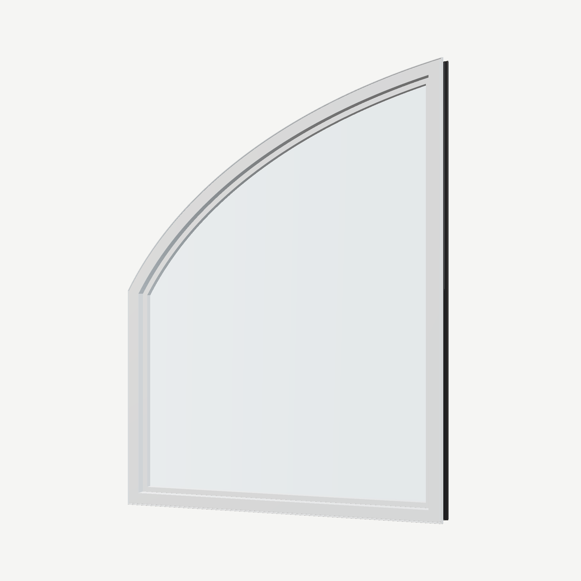 Angled interior view of the 36 × 48 inch raised partial chord (right), black exterior / white interior, without nailing flange