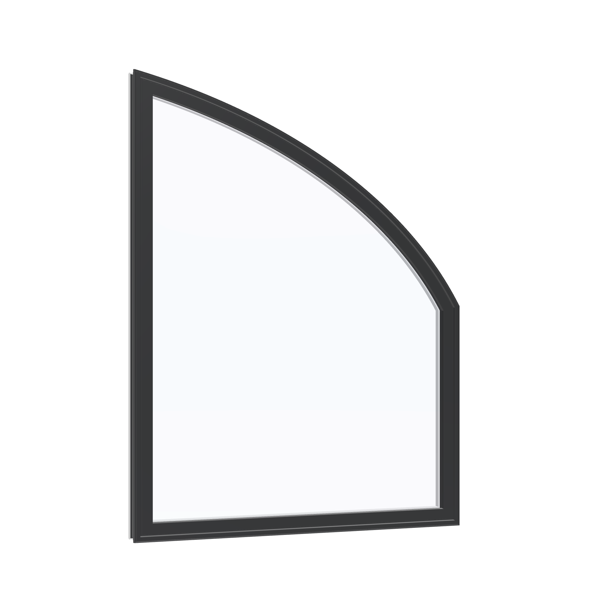 Opposite exterior angle of the 36 × 48 inch raised partial chord (right), black exterior / white interior, without nailing flange