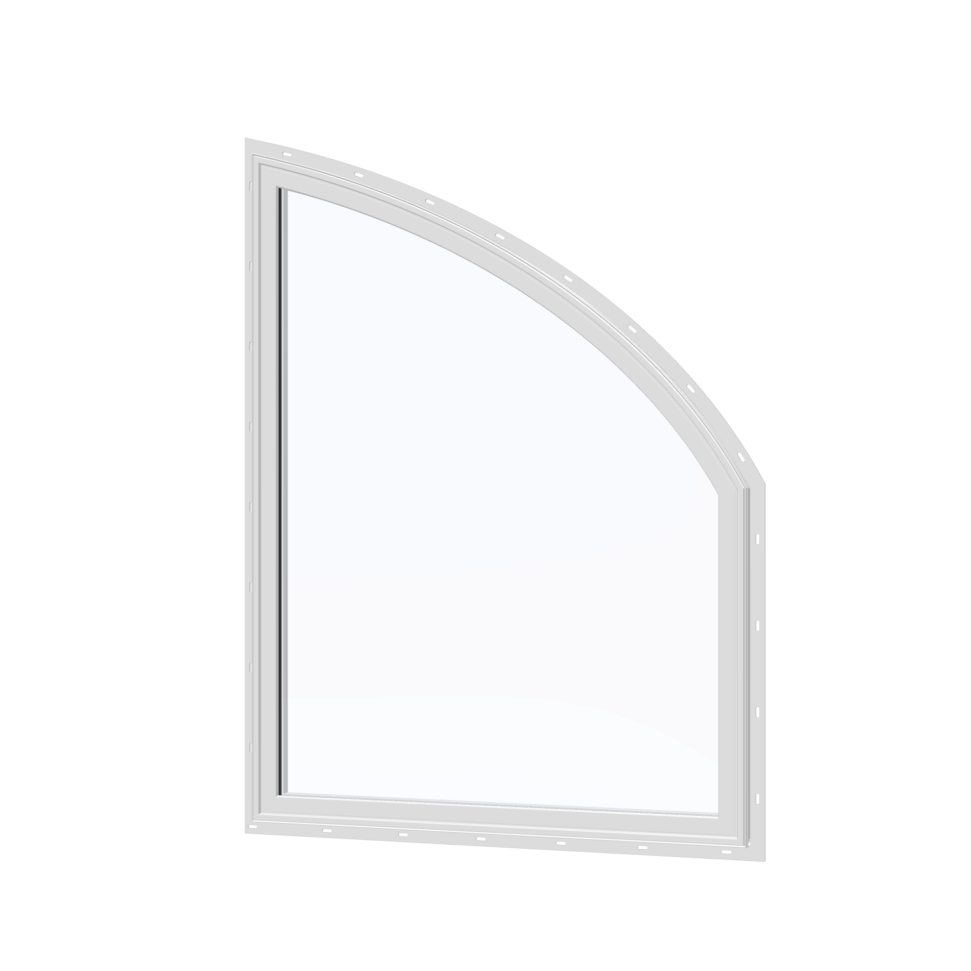 Angled exterior view of the 36 × 48 inch raised partial chord (right), white exterior / white interior, with nailing flange