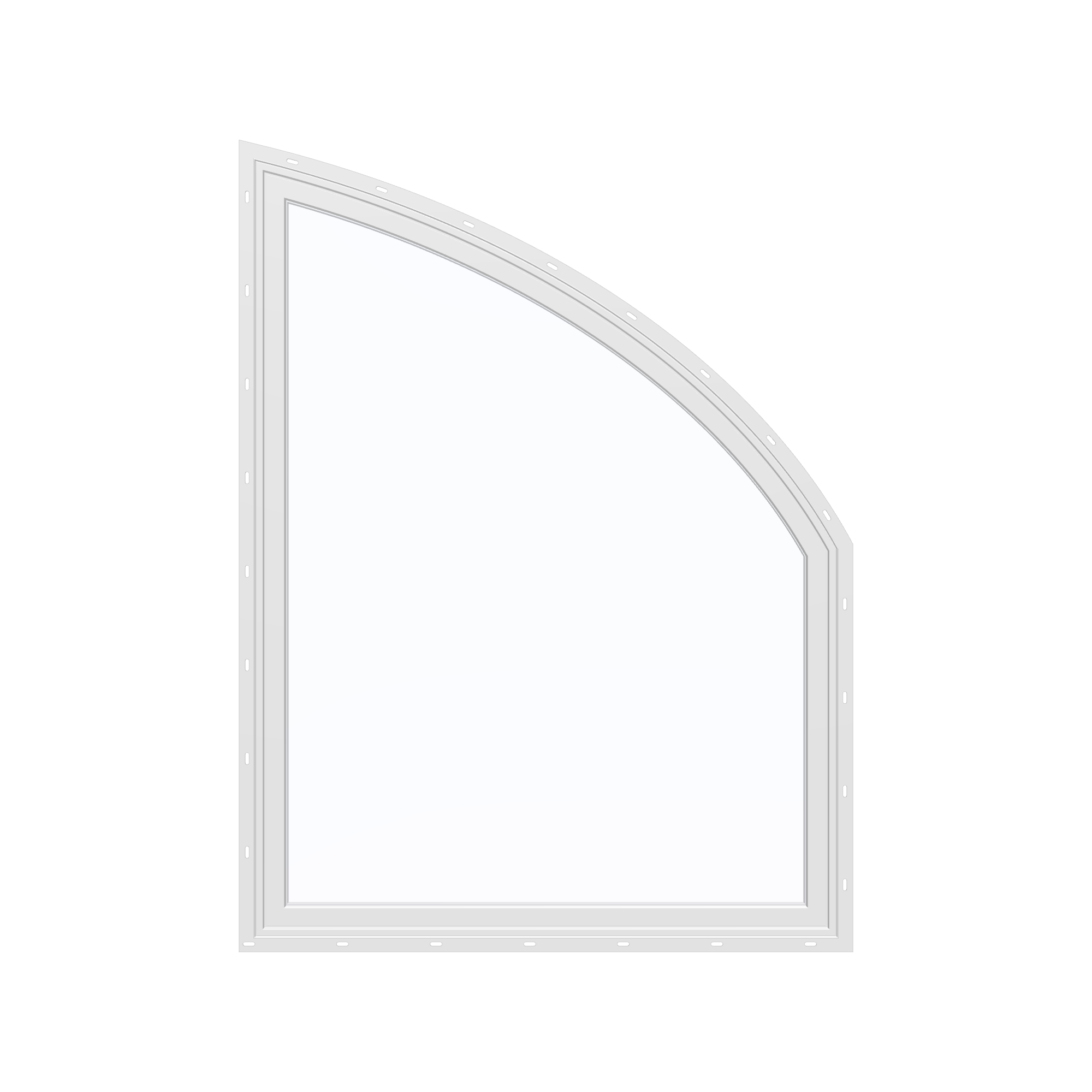 Straight exterior view of the 36 × 48 inch raised partial chord (right), white exterior / white interior, with nailing flange