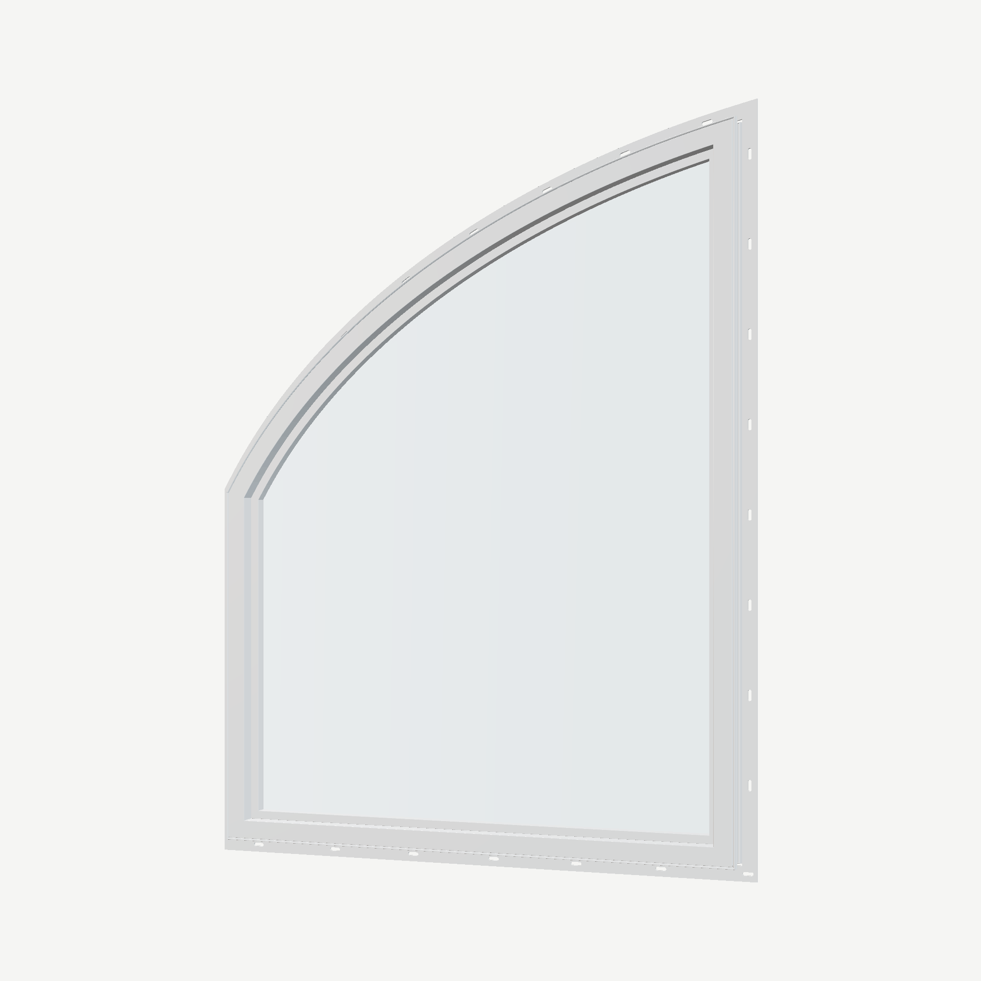 Angled interior view of the 36 × 48 inch raised partial chord (right), white exterior / white interior, with nailing flange