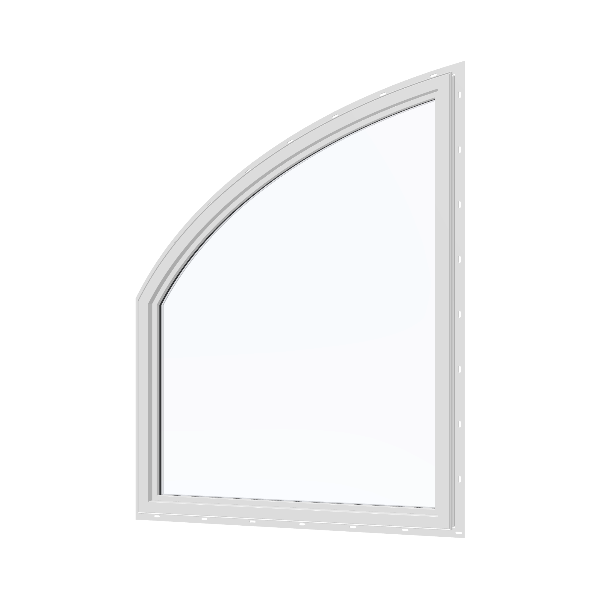 Angled interior view of the 36 × 48 inch raised partial chord (right), white exterior / white interior, with nailing flange