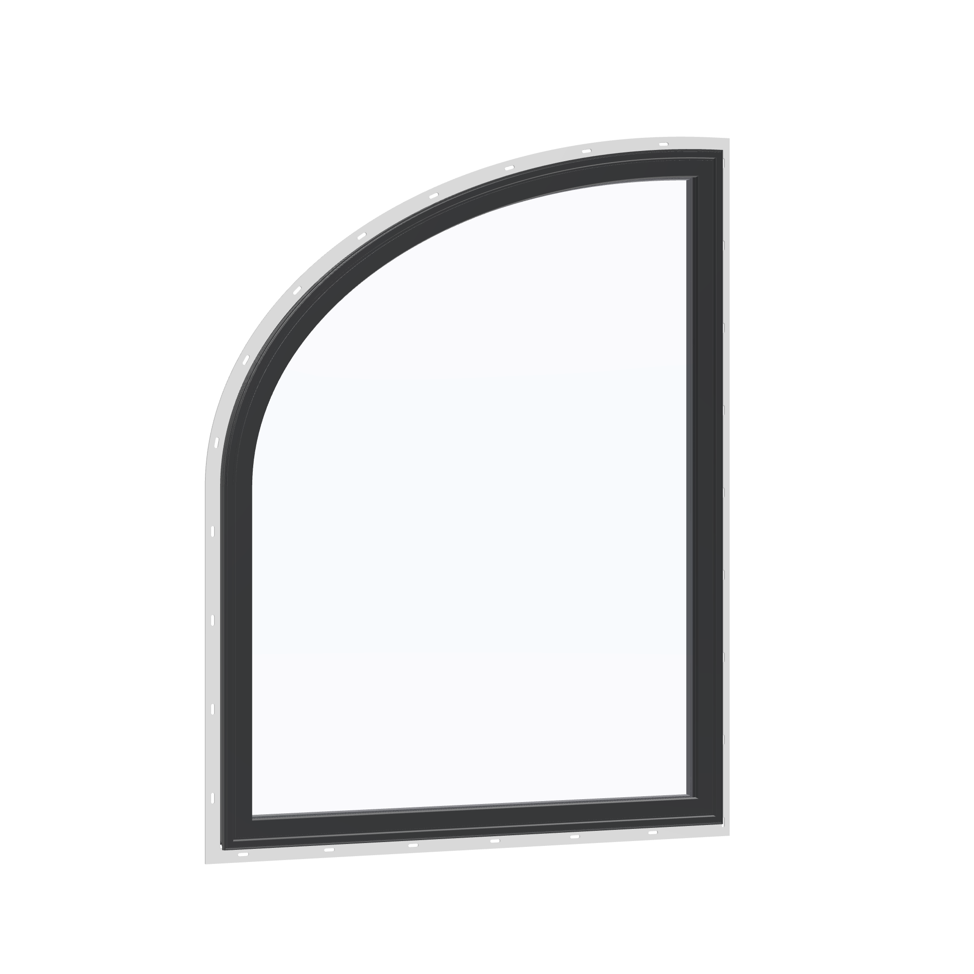 Opposite exterior angle of the 36 × 48 inch raised partial ellipse (left), black exterior / black interior, with nailing flange