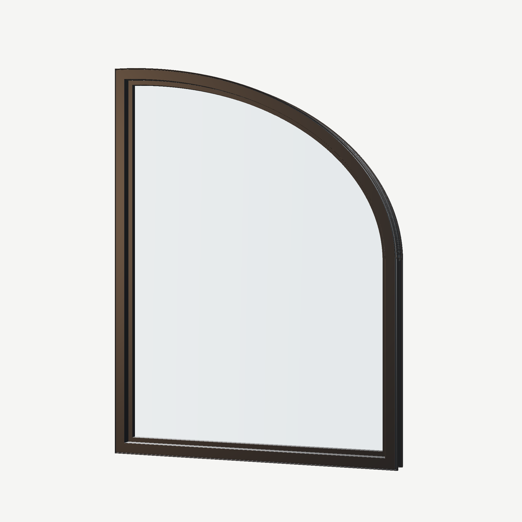 Angled interior view of the 36 × 48 inch raised partial ellipse (left), black exterior / black interior, without nailing flange