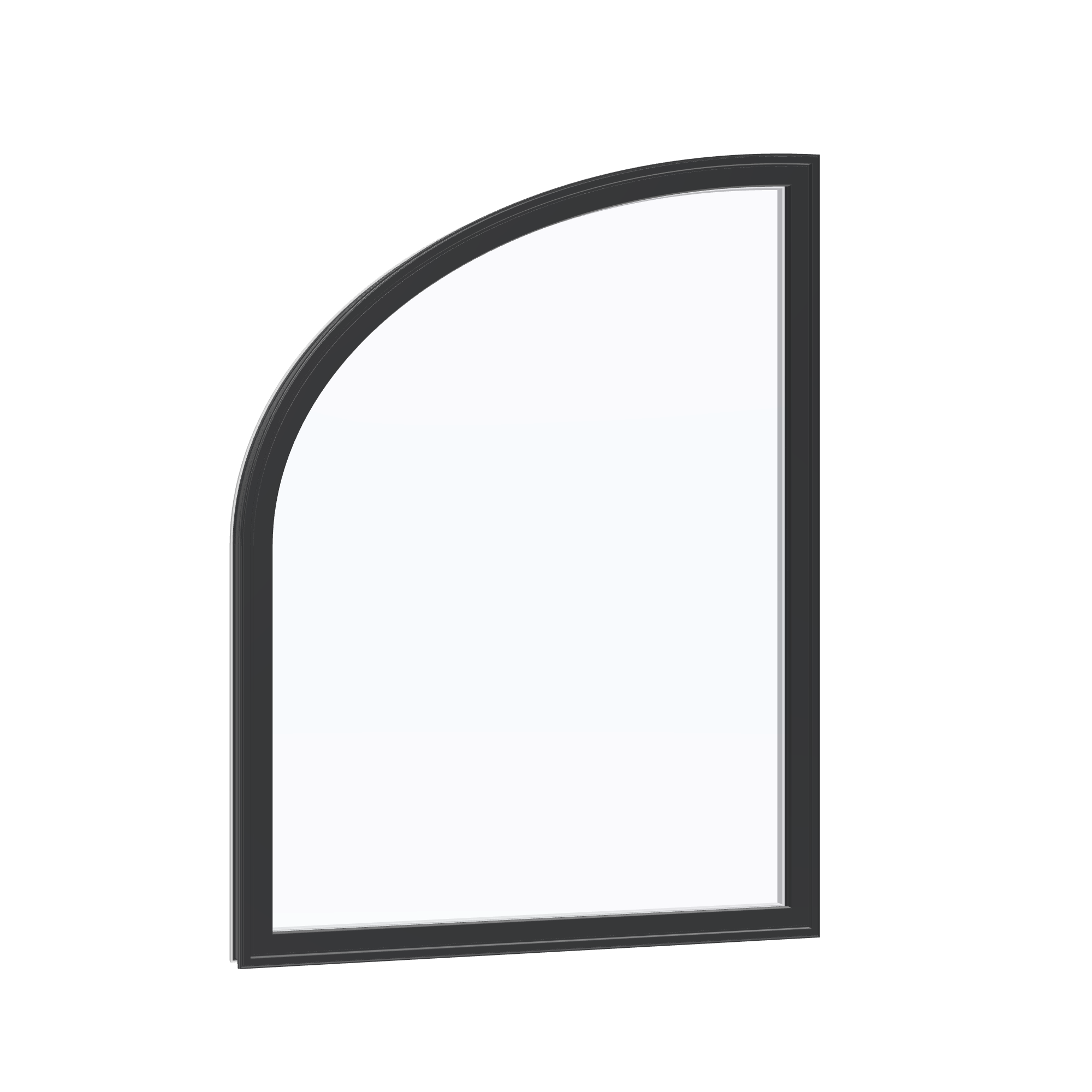 Opposite exterior angle of the 36 × 48 inch raised partial ellipse (left), black exterior / white interior, without nailing flange