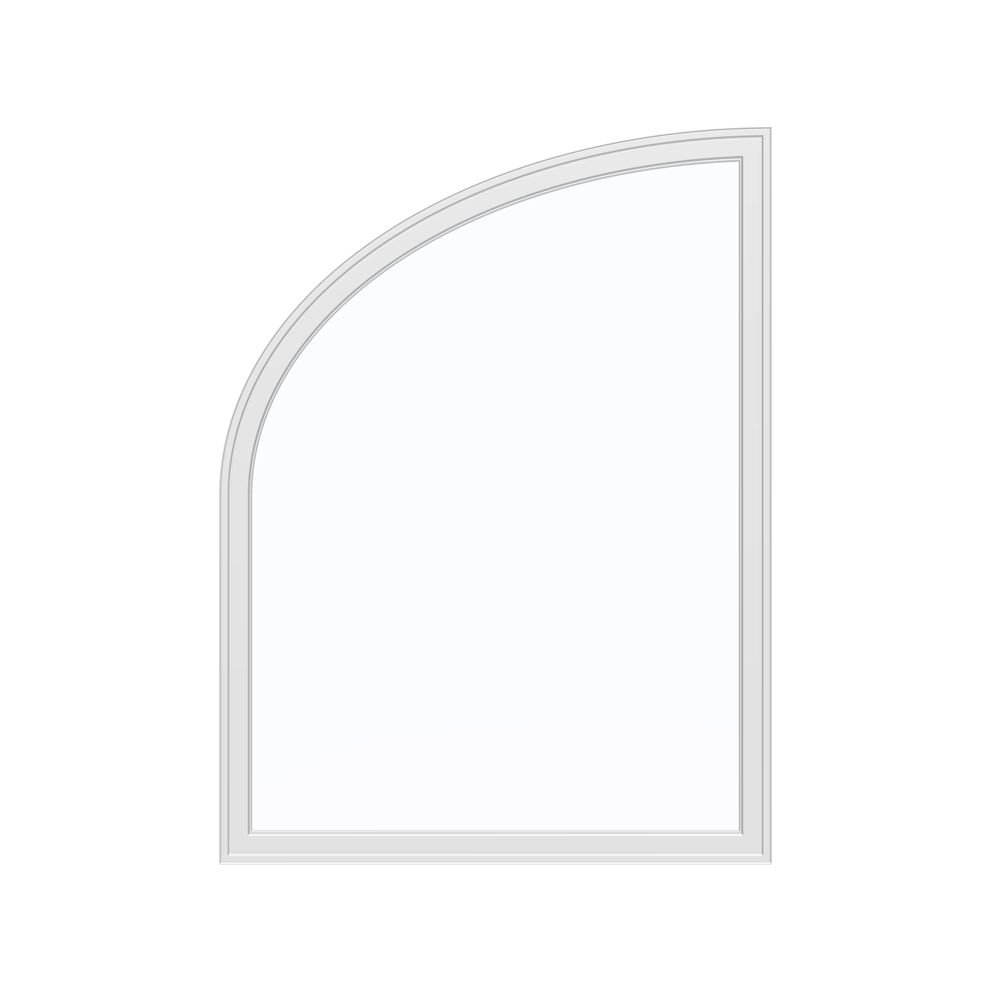 Straight exterior view of the 36 × 48 inch raised partial ellipse (left), white exterior / white interior, without nailing flange
