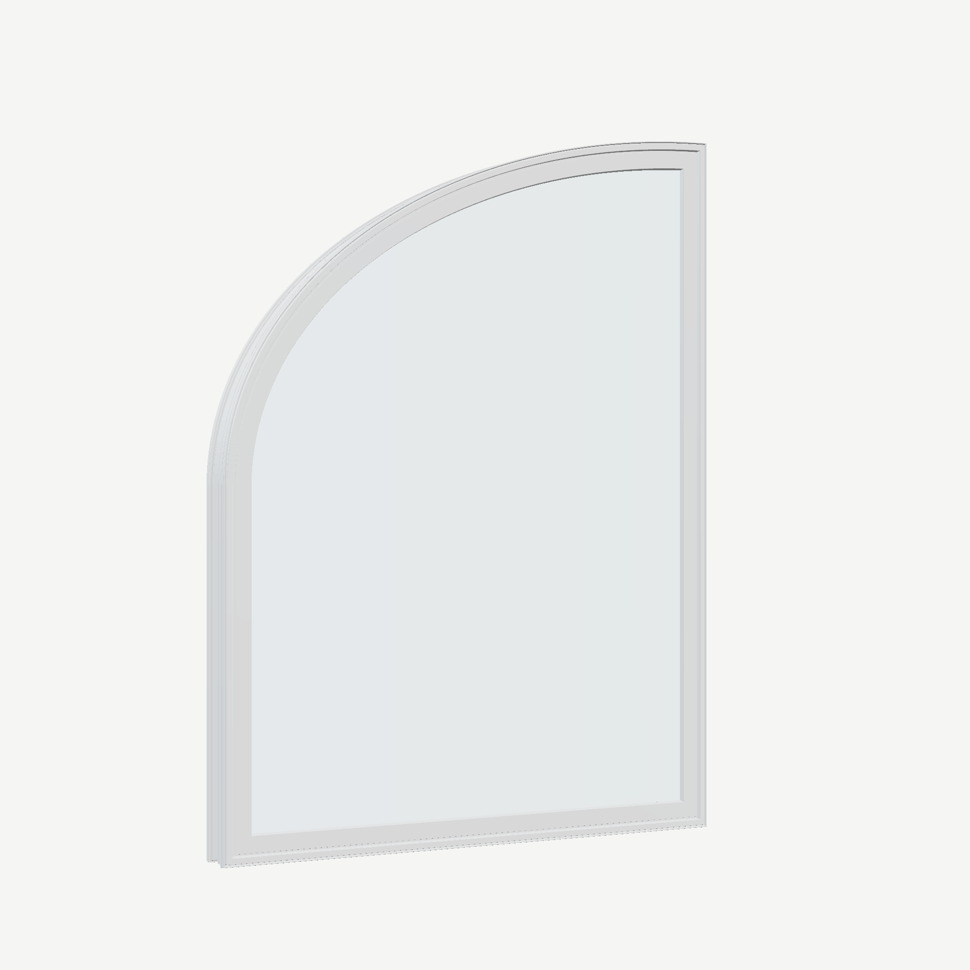 Opposite exterior angle of the 36 × 48 inch raised partial ellipse (left), white exterior / white interior, without nailing flange