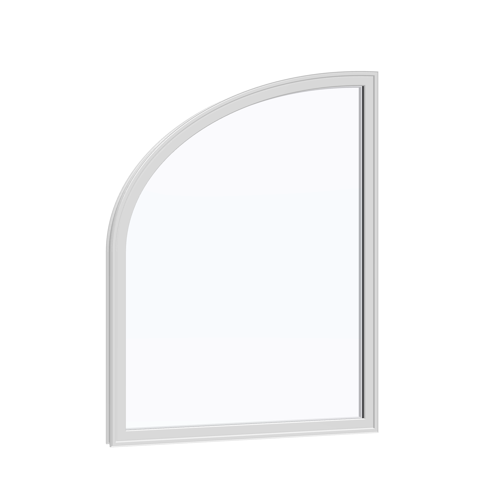 Opposite exterior angle of the 36 × 48 inch raised partial ellipse (left), white exterior / white interior, without nailing flange