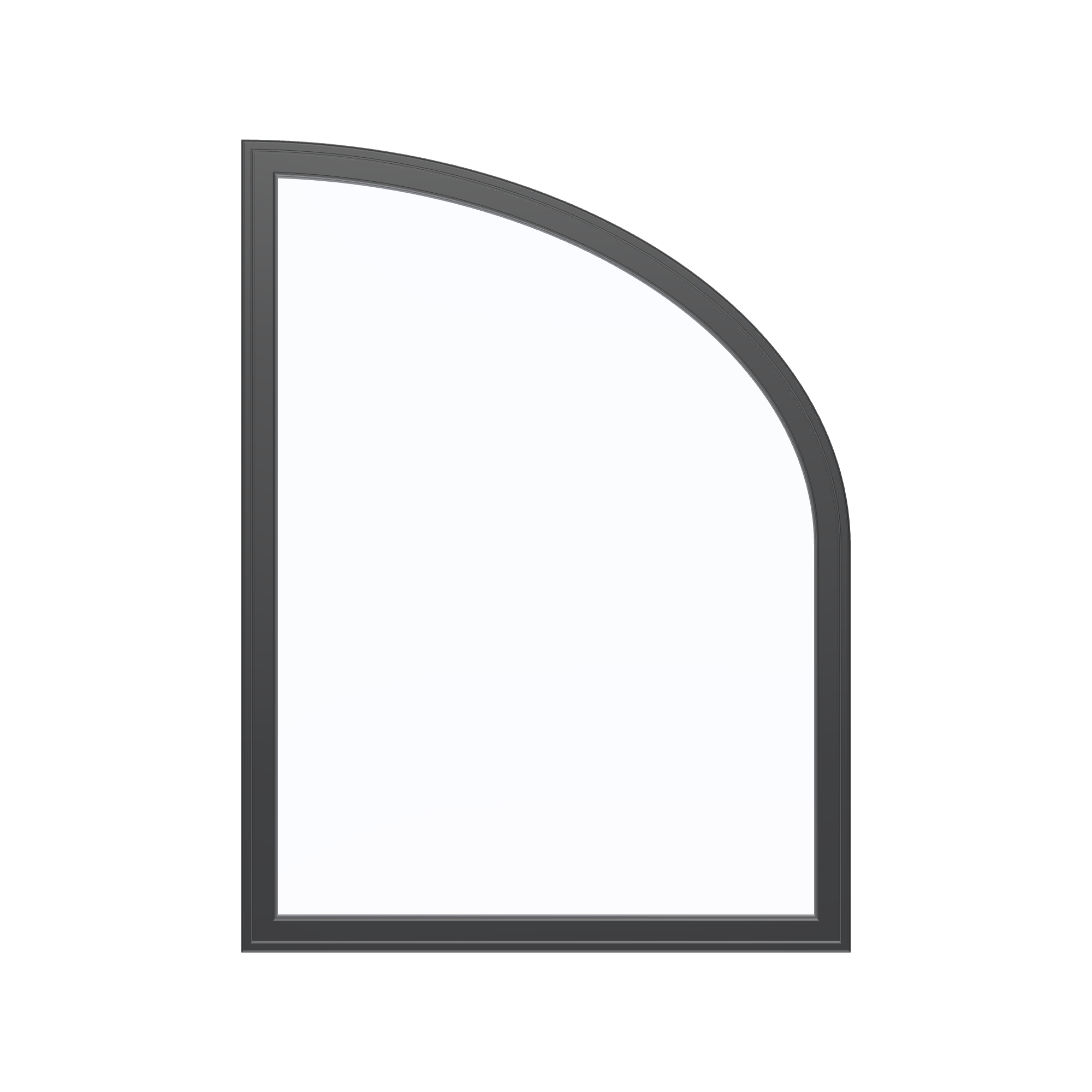 Straight exterior view of the 36 × 48 inch raised partial ellipse (right), black exterior / black interior, without nailing flange