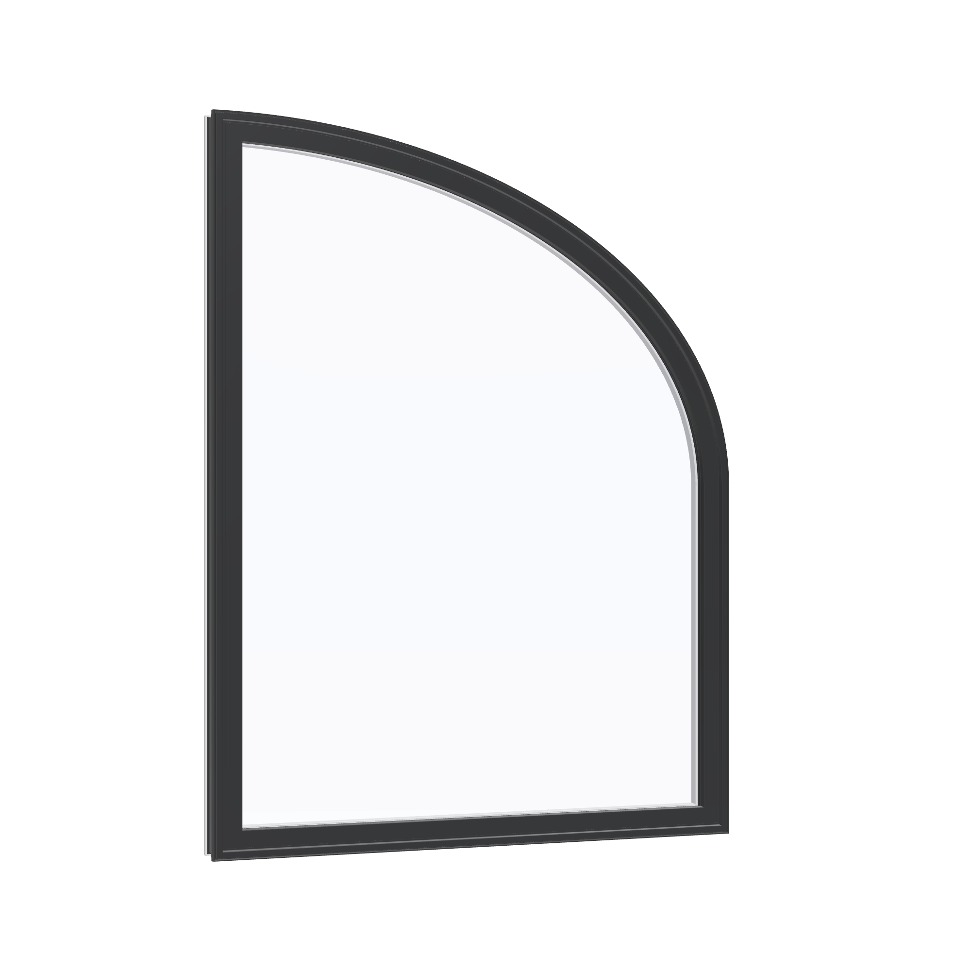 Opposite exterior angle of the 36 × 48 inch raised partial ellipse (right), black exterior / white interior, without nailing flange
