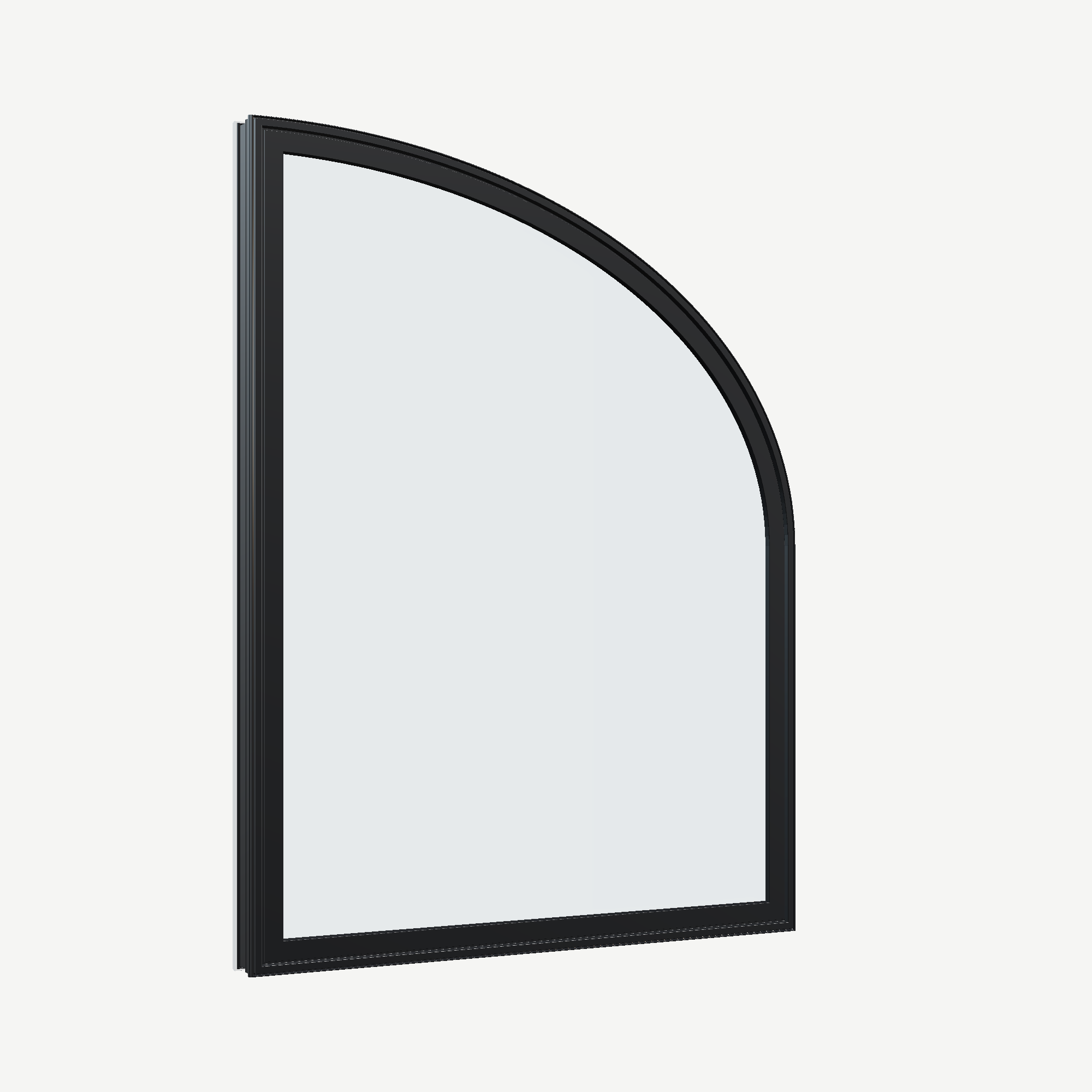 Opposite exterior angle of the 36 × 48 inch raised partial ellipse (right), black exterior / white interior, without nailing flange