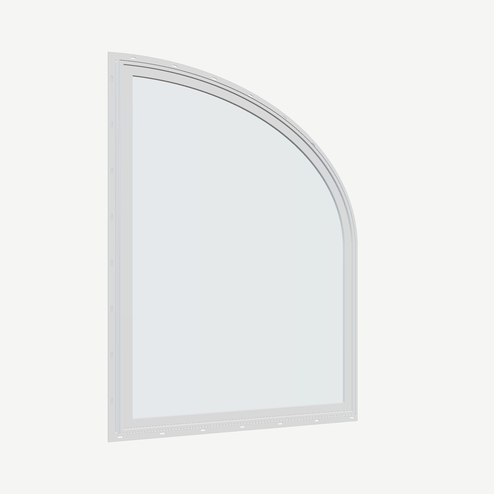 Opposite exterior angle of the 36 × 48 inch raised partial ellipse (right), white exterior / white interior, with nailing flange