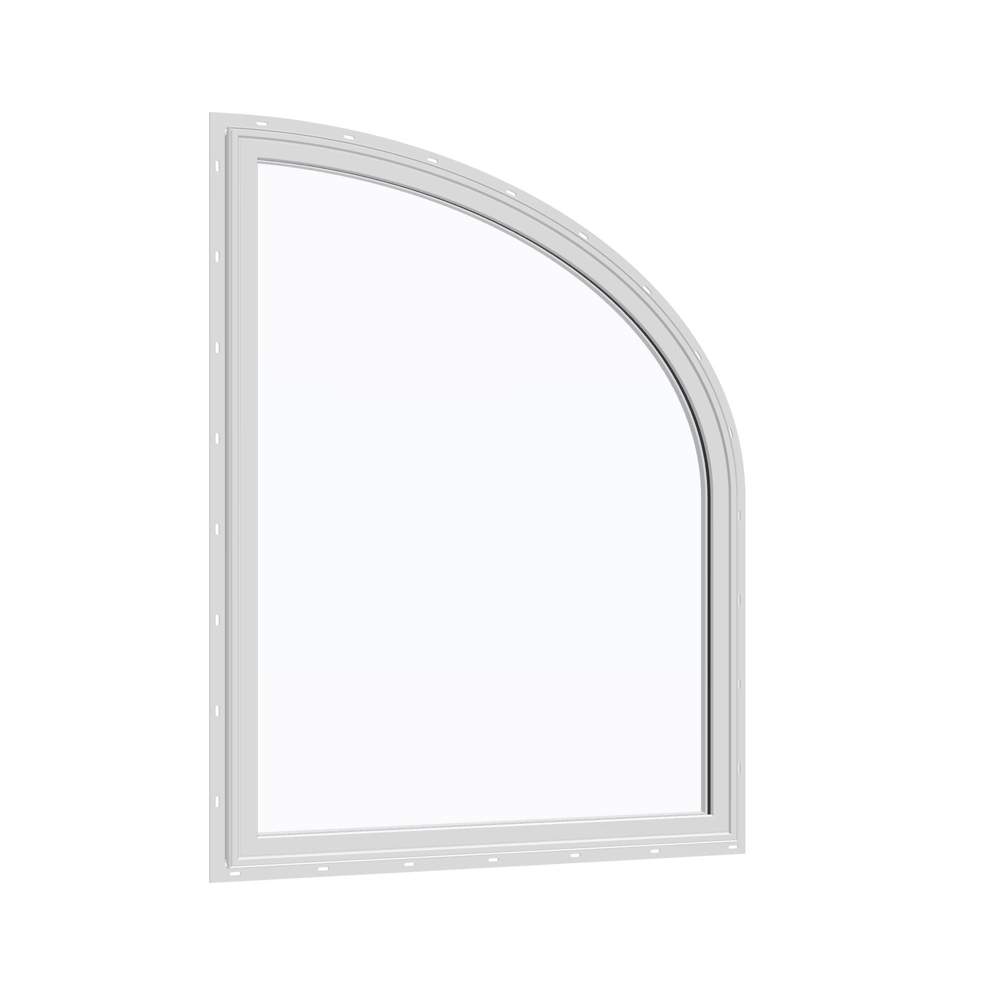 Opposite exterior angle of the 36 × 48 inch raised partial ellipse (right), white exterior / white interior, with nailing flange