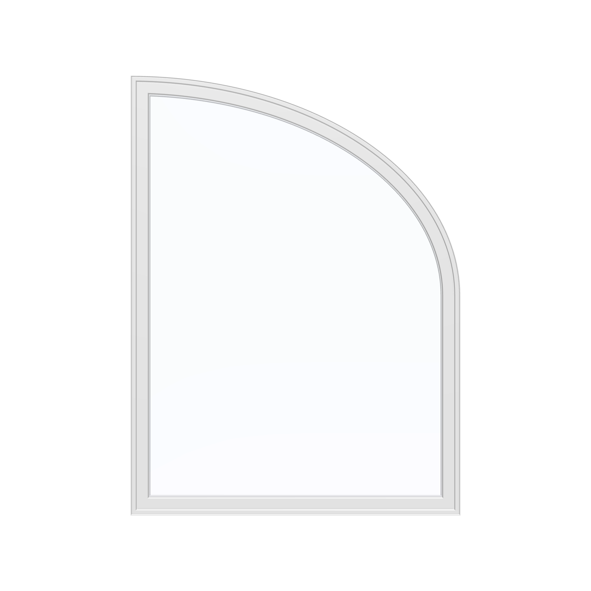 Straight exterior view of the 36 × 48 inch raised partial ellipse (right), white exterior / white interior, without nailing flange