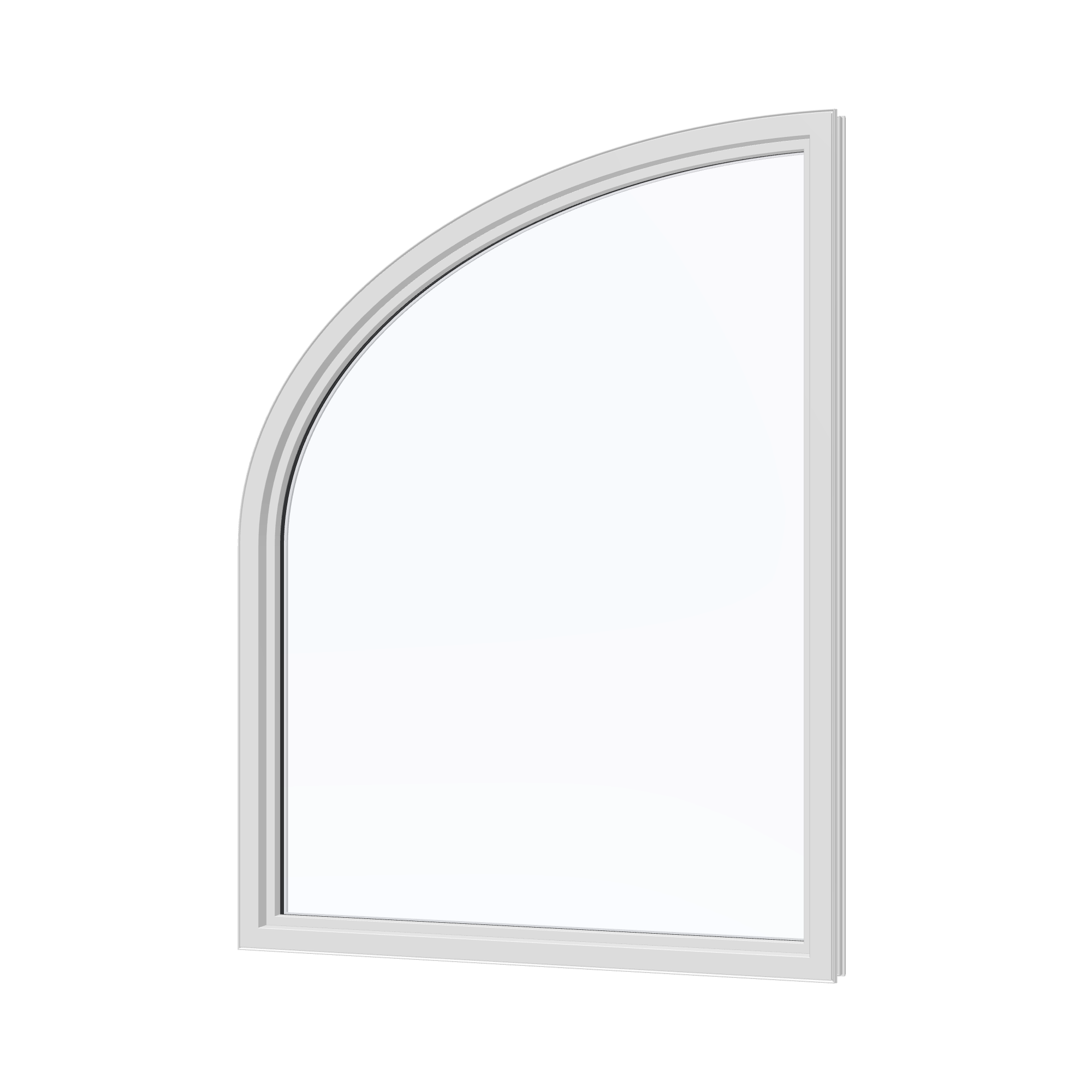 Angled interior view of the 36 × 48 inch raised partial ellipse (right), white exterior / white interior, without nailing flange