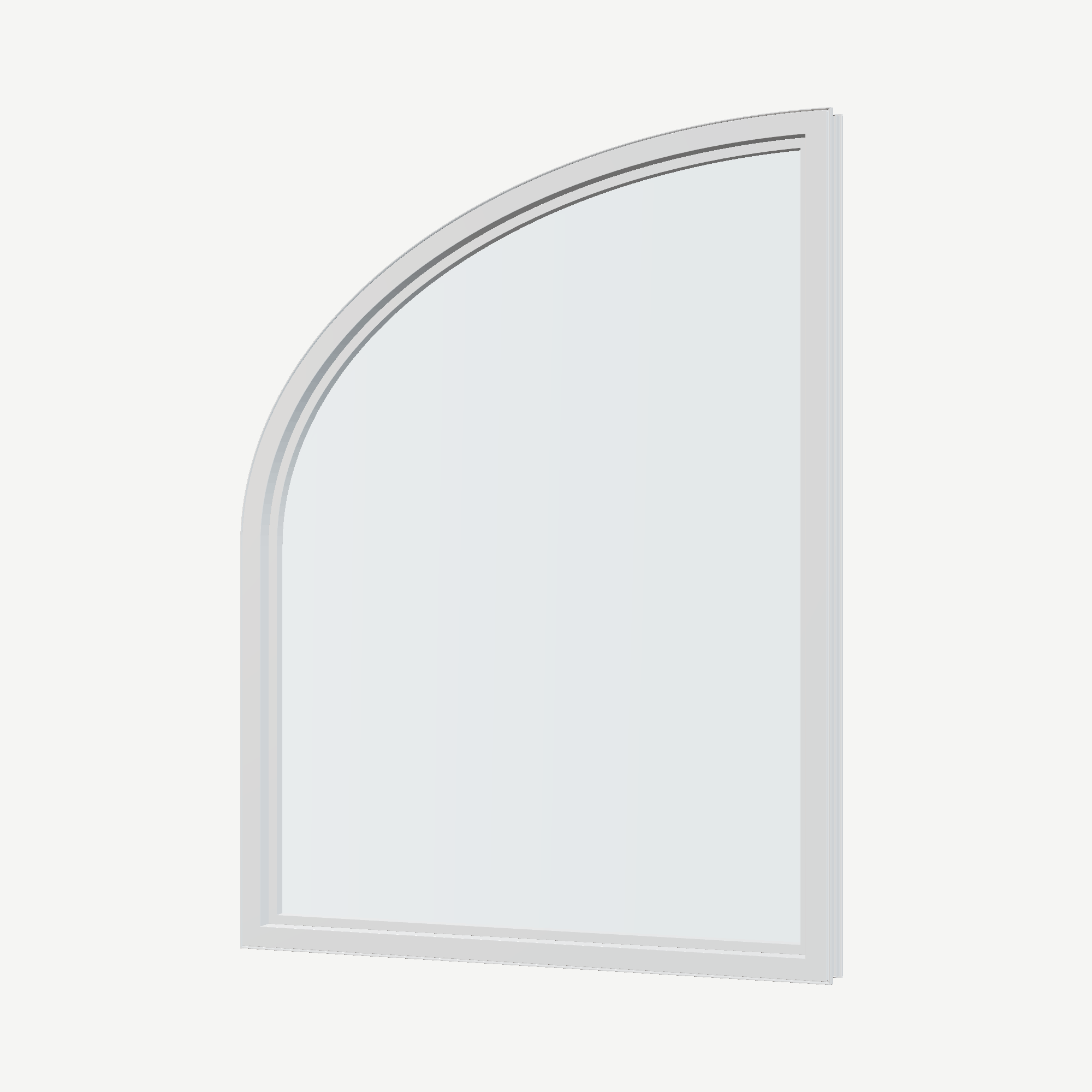 Angled interior view of the 36 × 48 inch raised partial ellipse (right), white exterior / white interior, without nailing flange