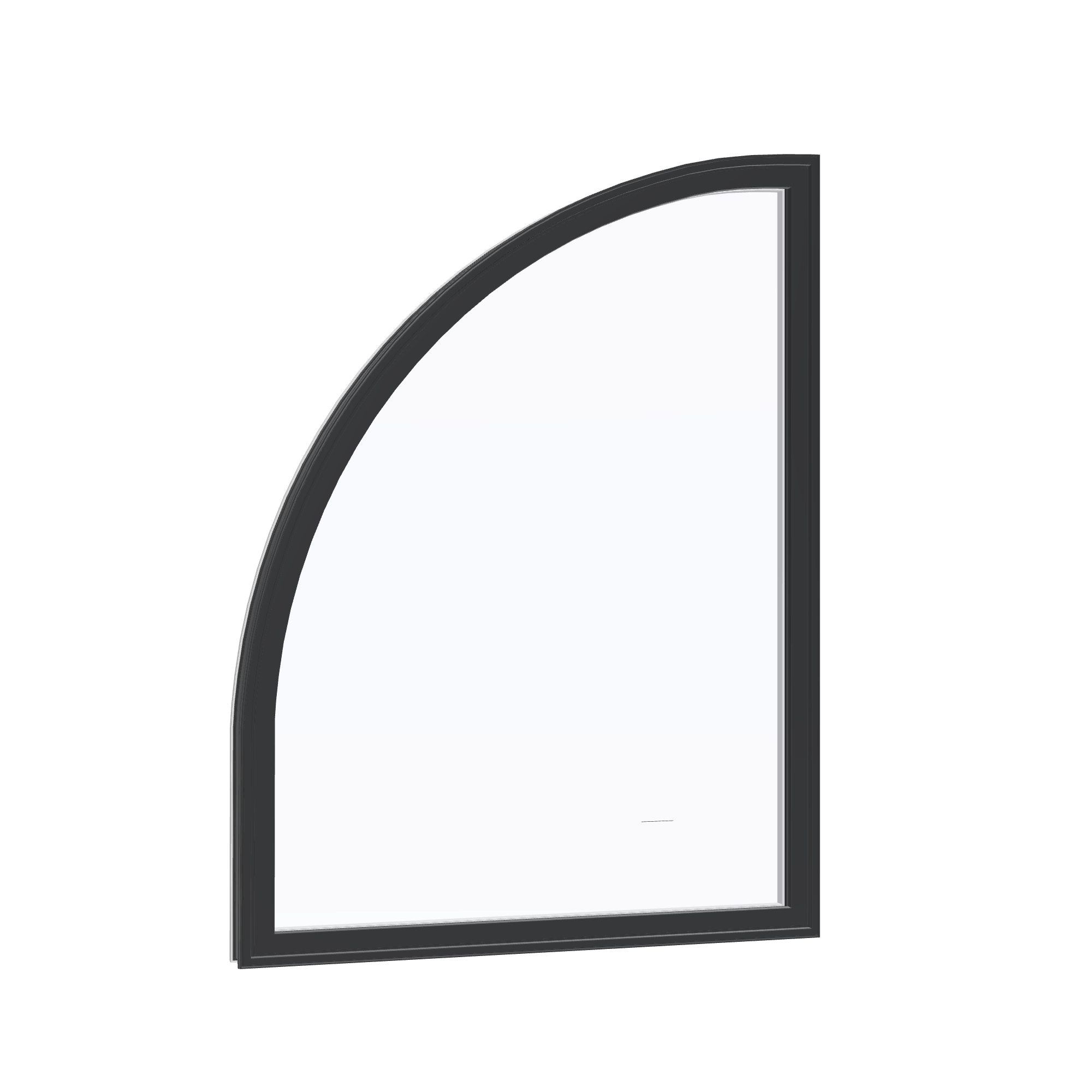 Opposite exterior angle of the 36 × 48 inch raised quarter round (left), black exterior / white interior, without nailing flange