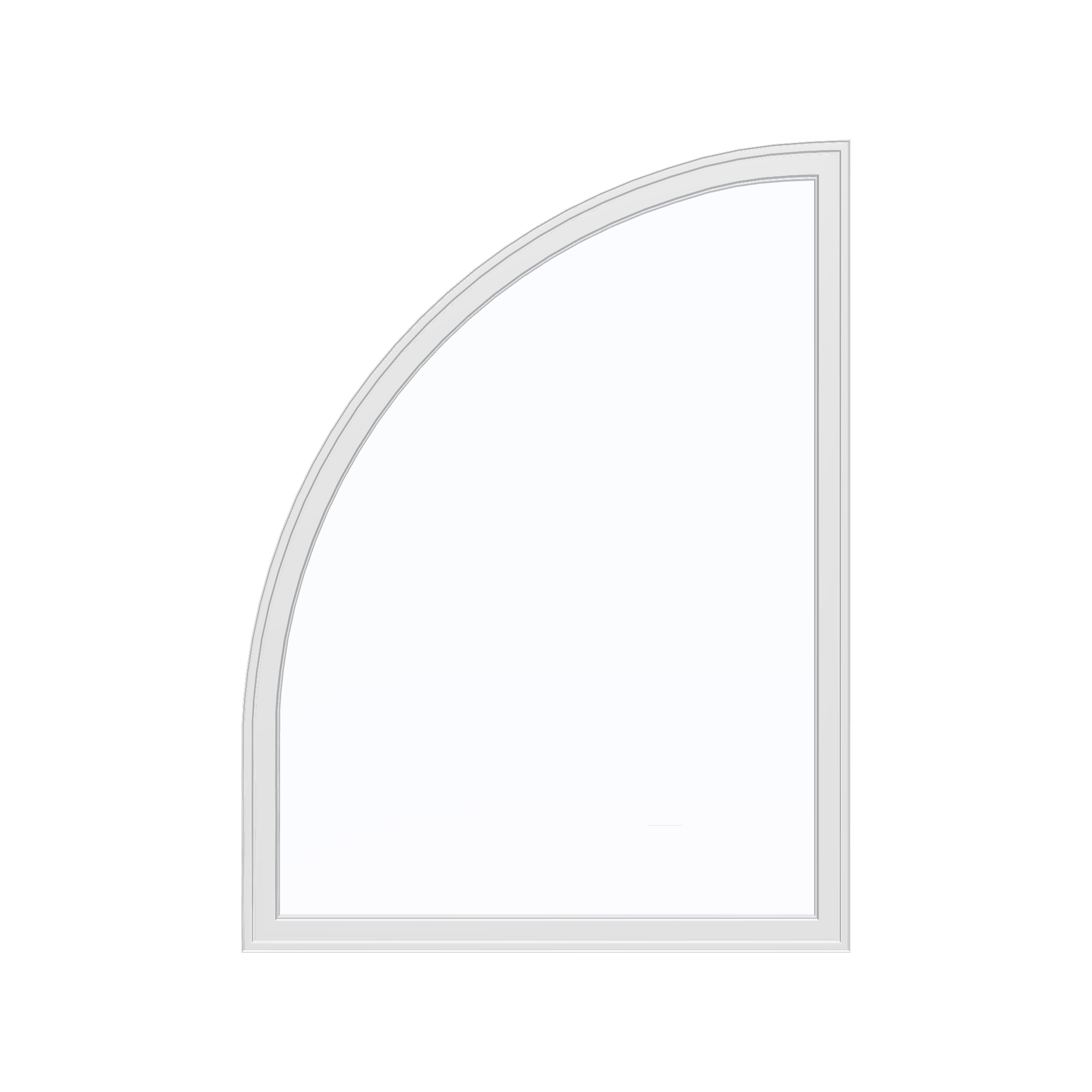Straight exterior view of the 36 × 48 inch raised quarter round (left), white exterior / white interior, without nailing flange