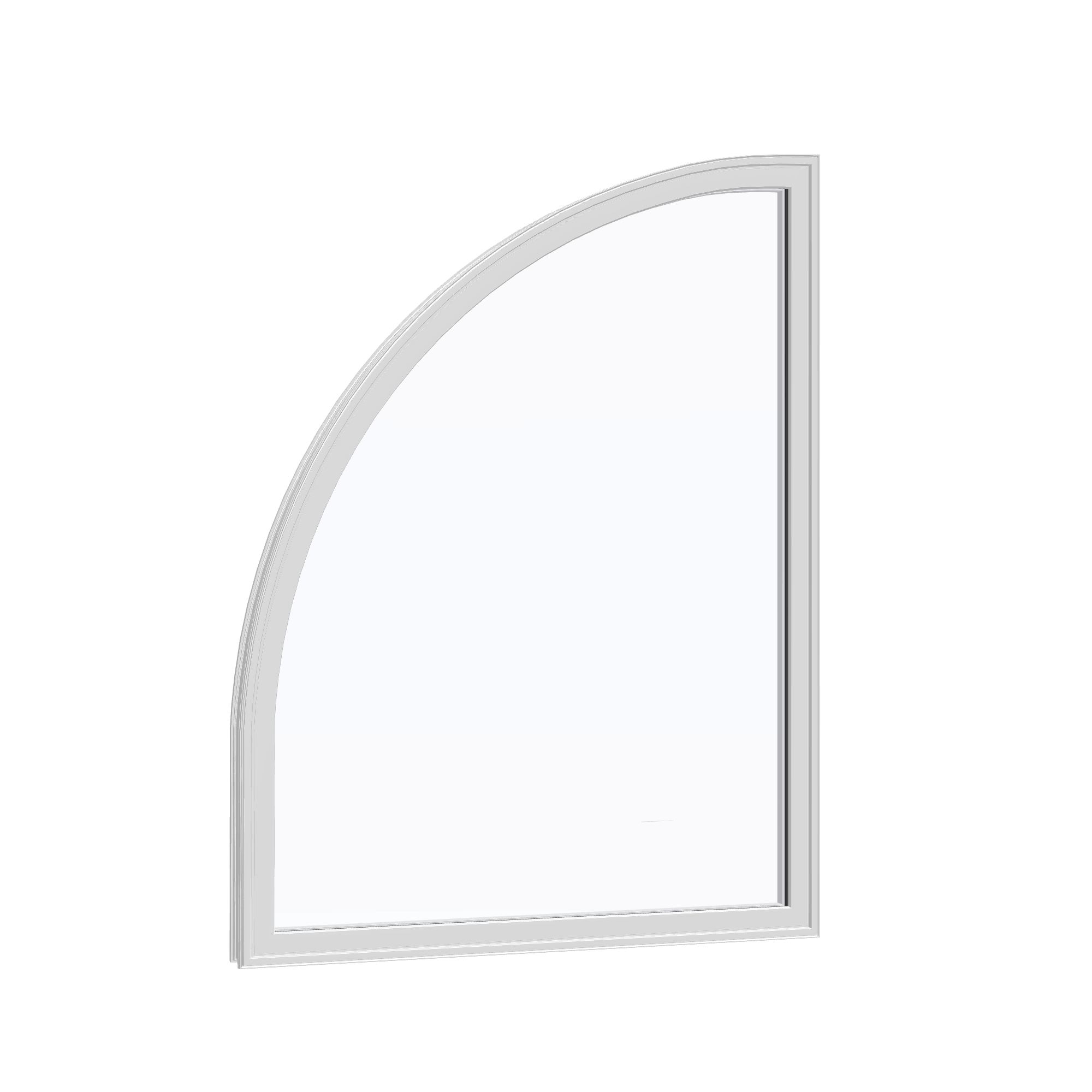 Opposite exterior angle of the 36 × 48 inch raised quarter round (left), white exterior / white interior, without nailing flange