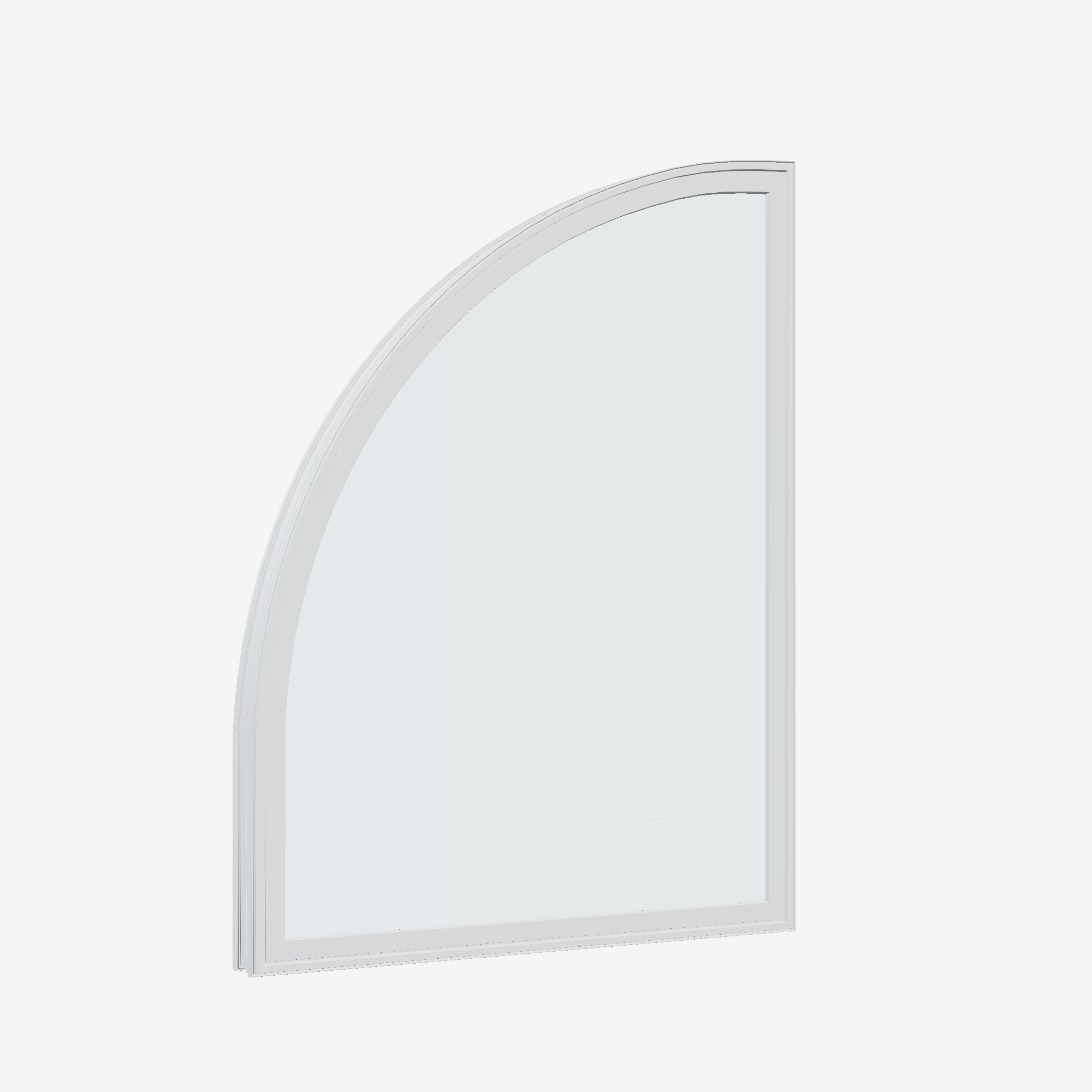 Opposite exterior angle of the 36 × 48 inch raised quarter round (left), white exterior / white interior, without nailing flange