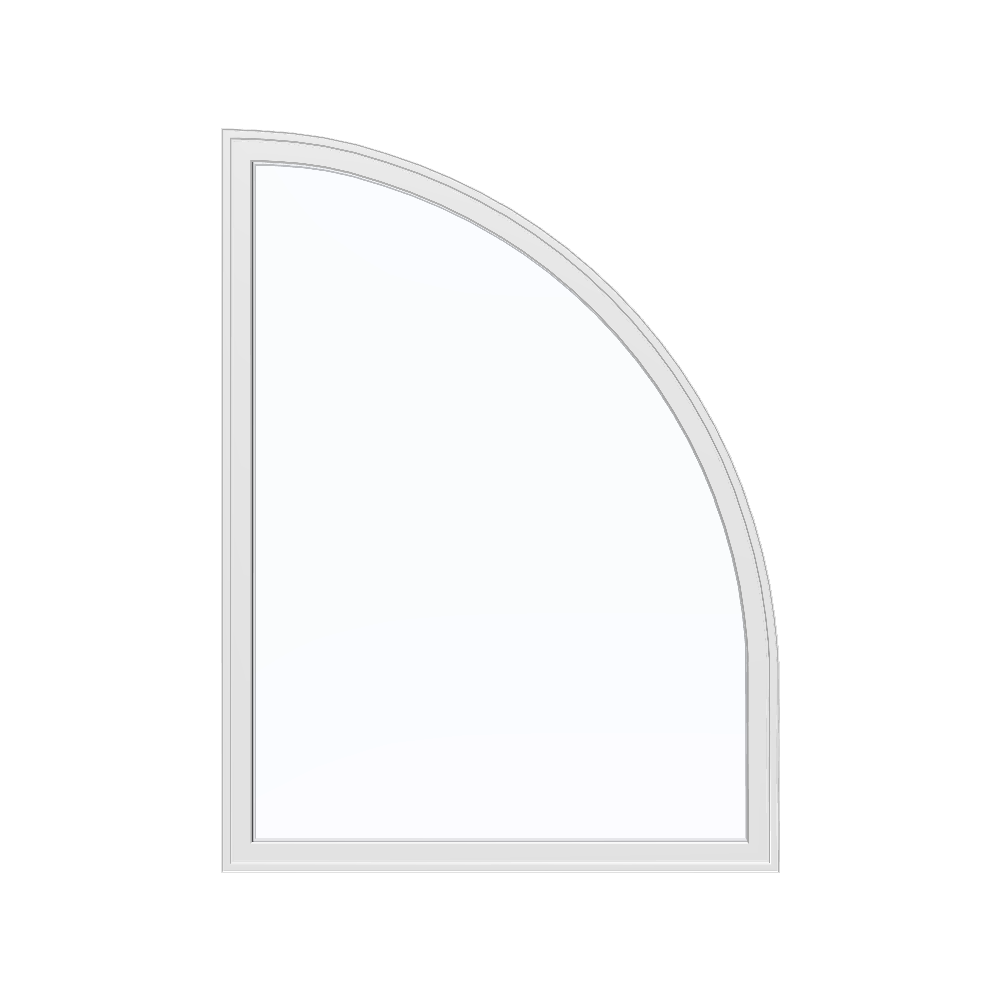 Straight exterior view of the 36 × 48 inch raised quarter round (right), white exterior / white interior, without nailing flange