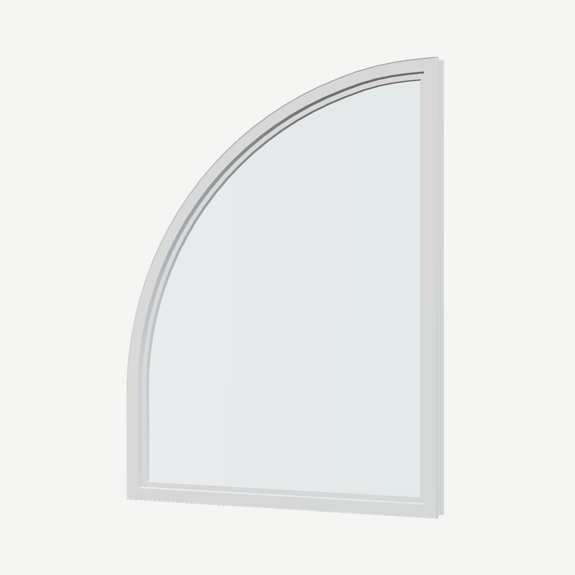 Angled interior view of the 36 × 48 inch raised quarter round (right), white exterior / white interior, without nailing flange