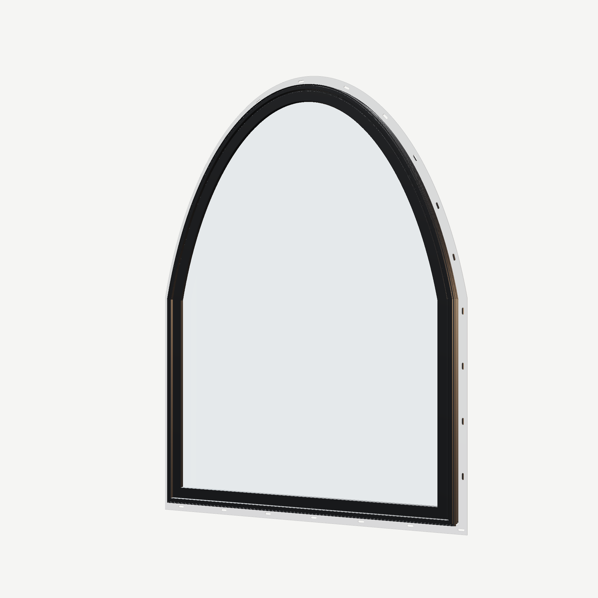Angled exterior view of the 36 × 48 inch raised segment, black exterior / black interior, with nailing flange