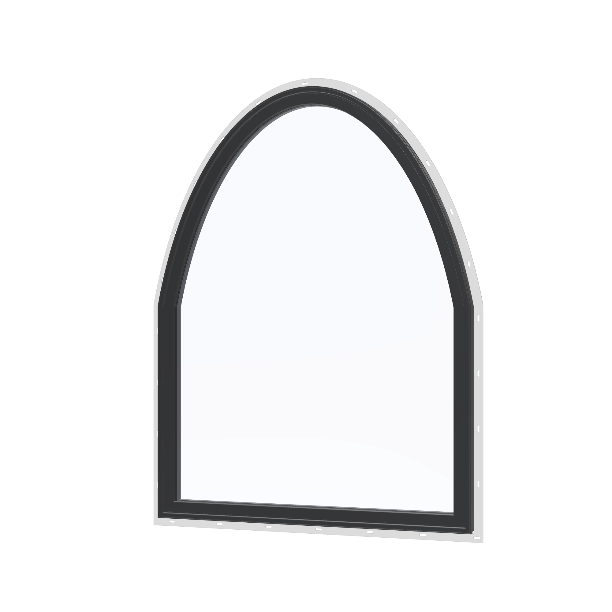Angled exterior view of the 36 × 48 inch raised segment, black exterior / black interior, with nailing flange