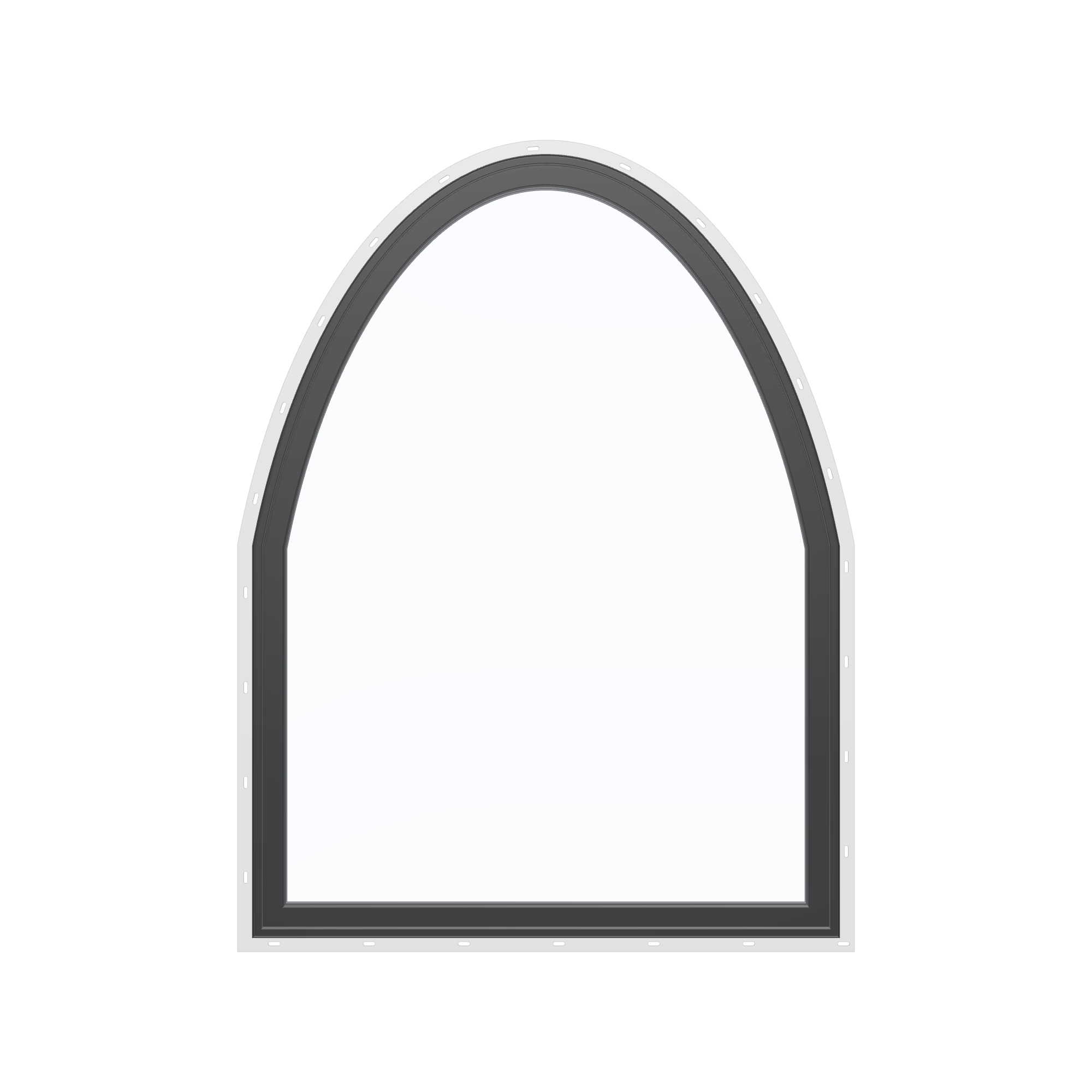 Straight exterior view of the 36 × 48 inch raised segment, black exterior / black interior, with nailing flange