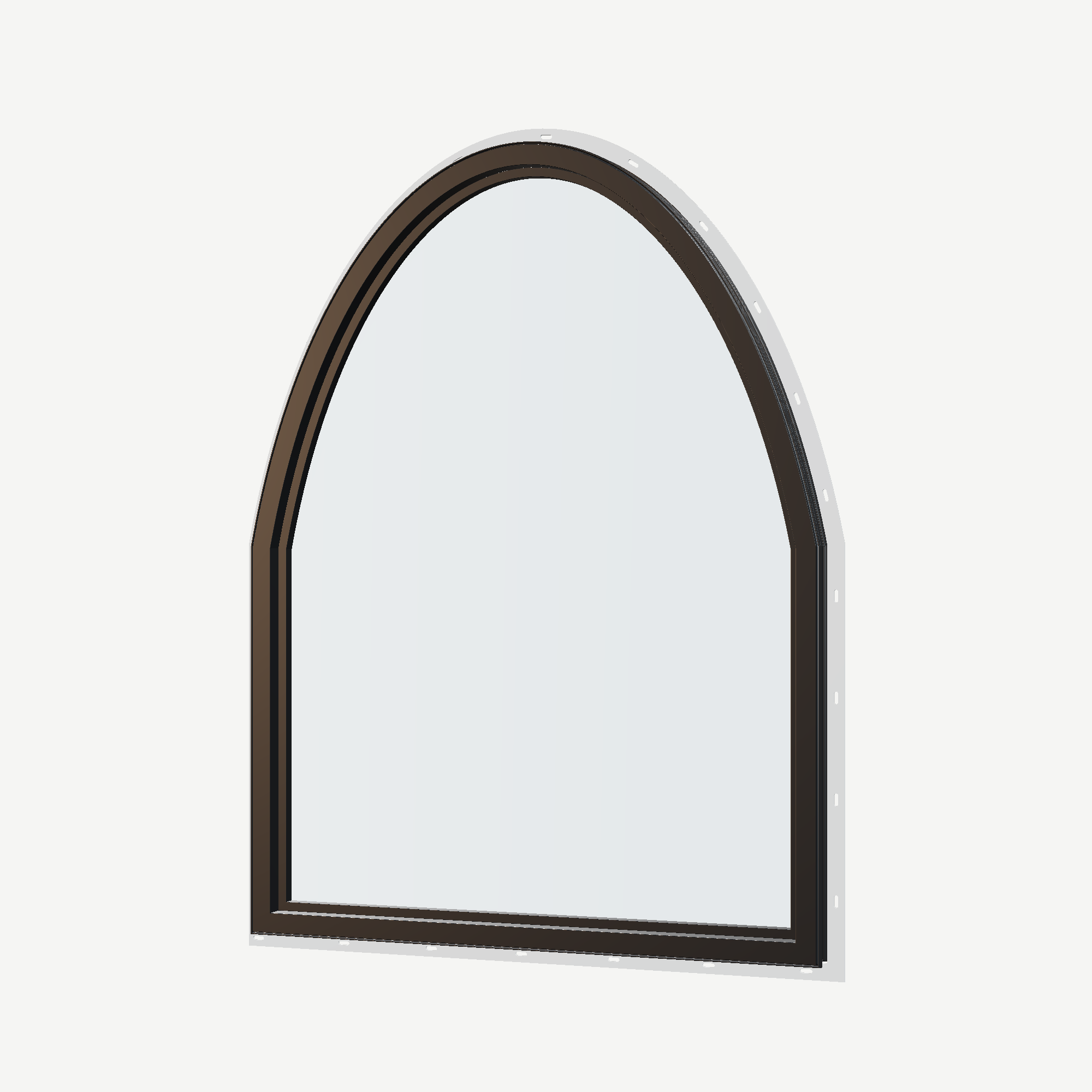 Angled interior view of the 36 × 48 inch raised segment, black exterior / black interior, with nailing flange